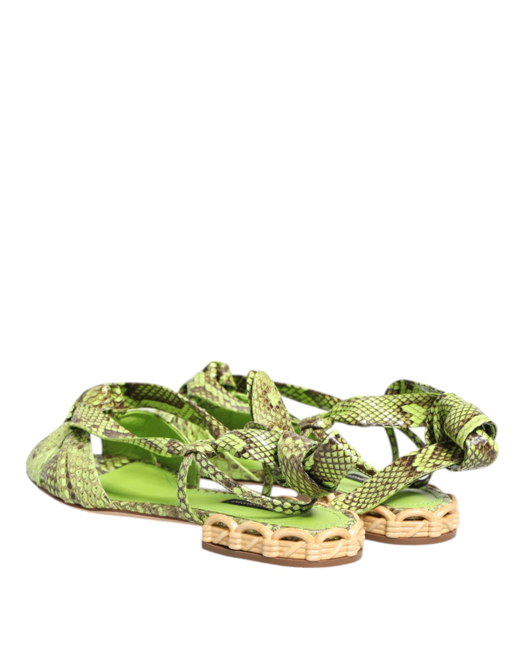 Dolce & Gabbana Green Python Print Ankle Strap Flats Shoes