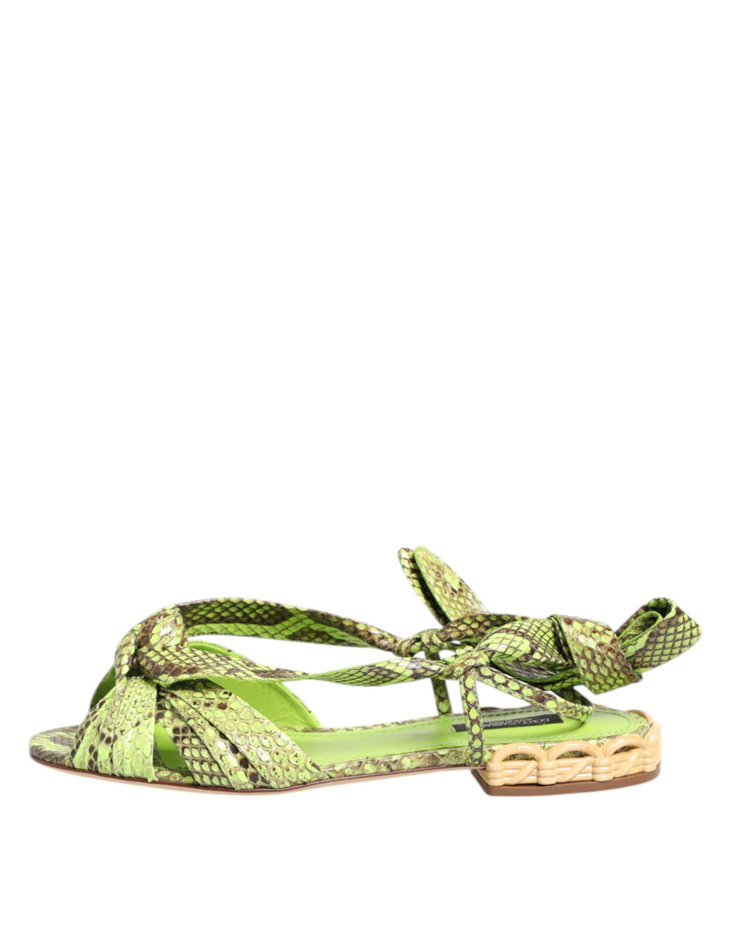 Dolce & Gabbana Green Python Print Ankle Strap Flats Shoes