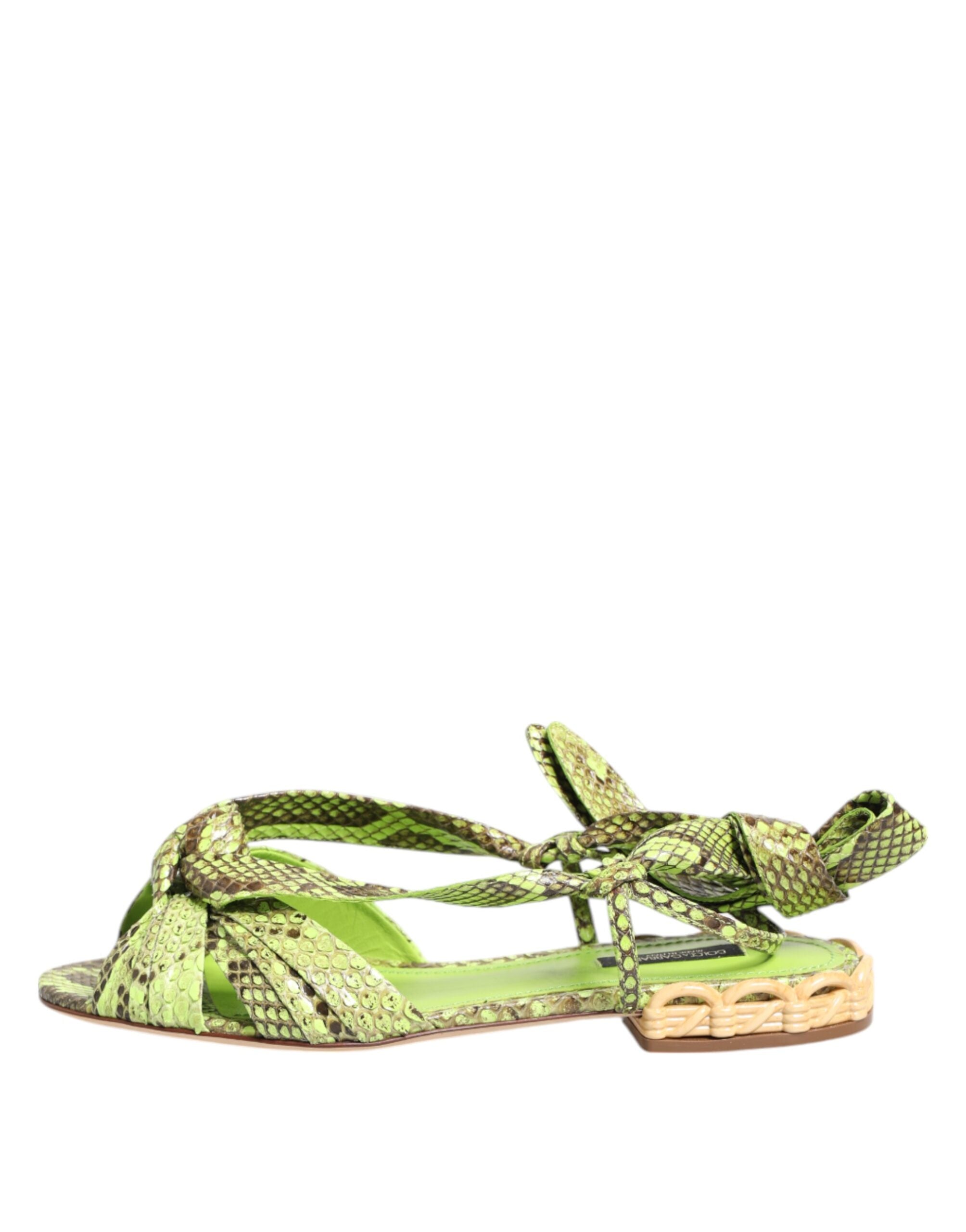 Dolce & Gabbana Green Python Print Ankle Strap Flats Shoes