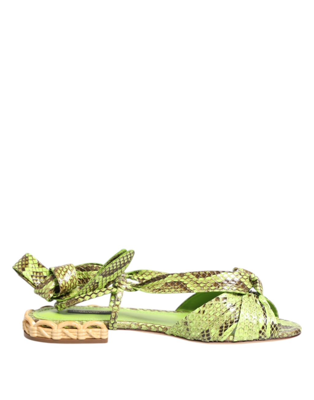 Dolce & Gabbana Green Python Print Ankle Strap Flats Shoes