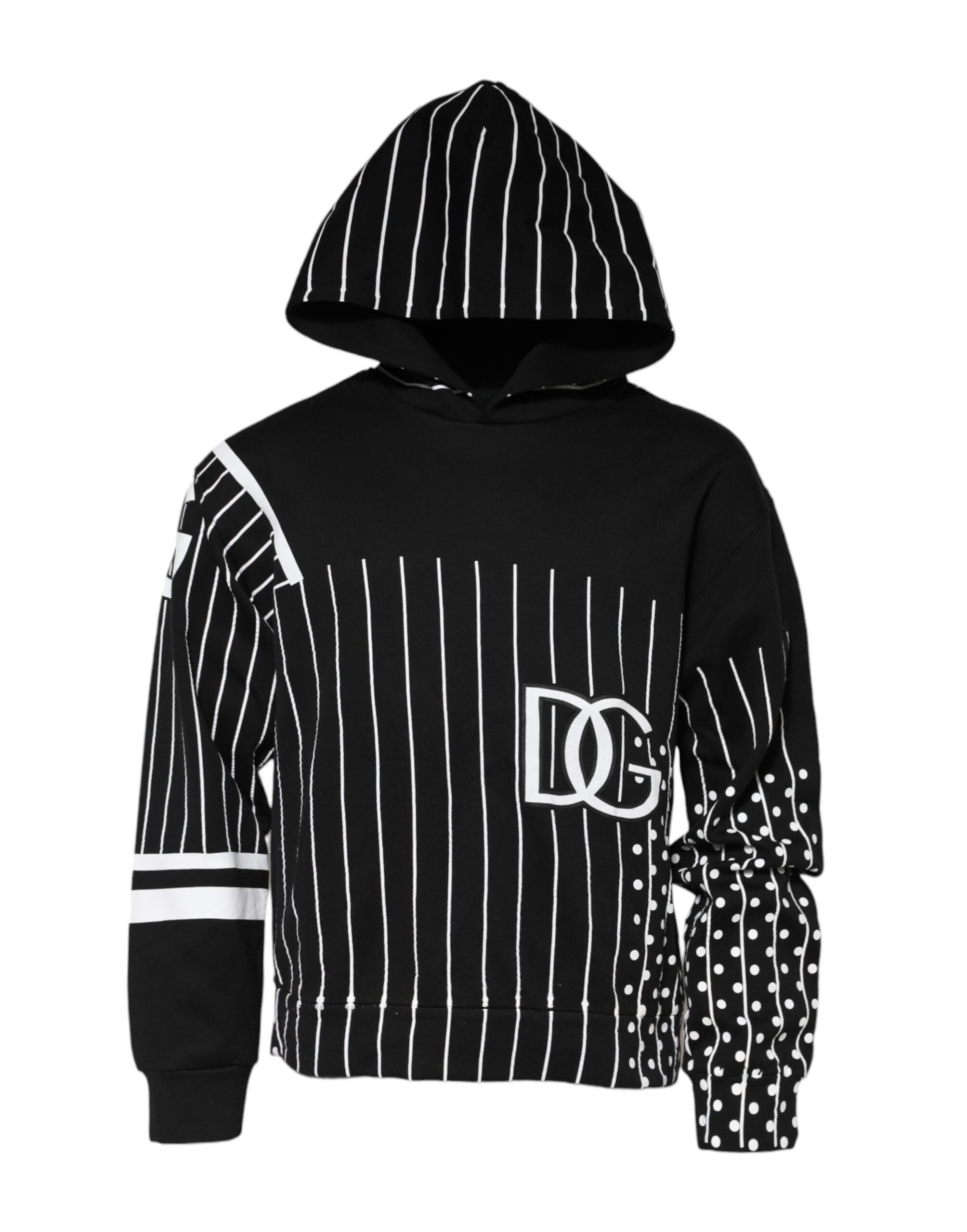 Dolce & Gabbana Black Stripes Hooded Men Sweatshirt Sweater