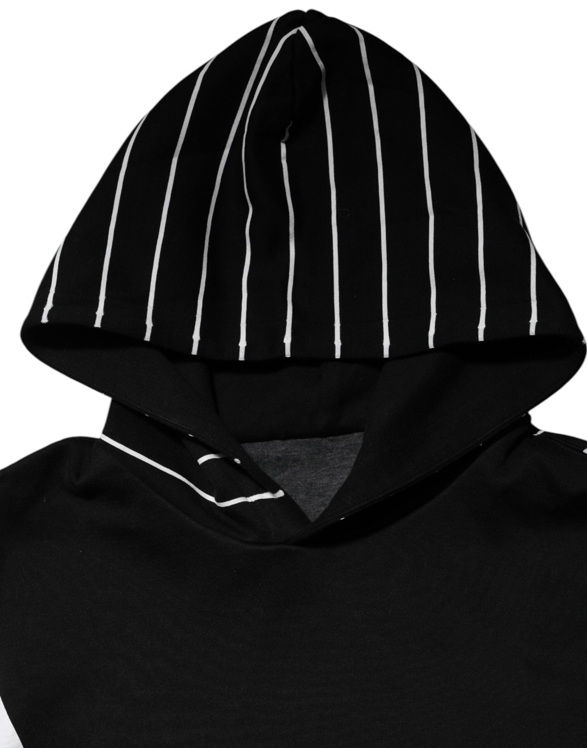 Dolce & Gabbana Black Stripes Hooded Men Sweatshirt Sweater