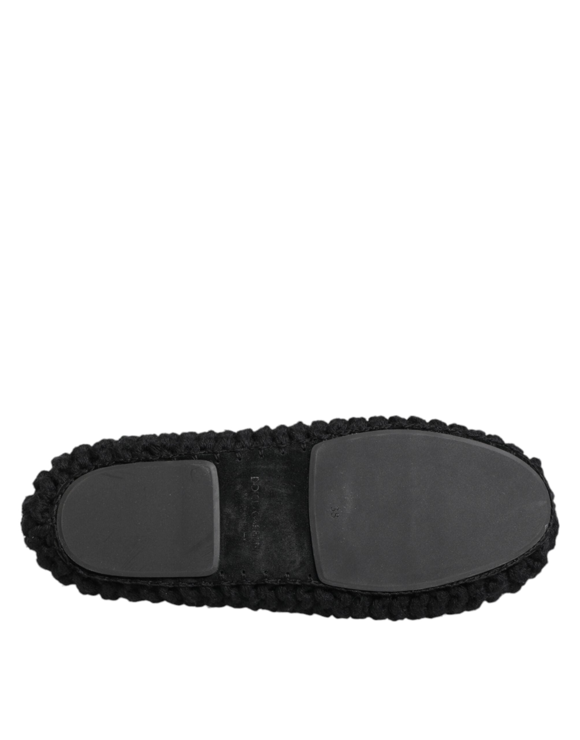 Dolce & Gabbana Black Wool Knit Slip On Ballerina Flats Shoes