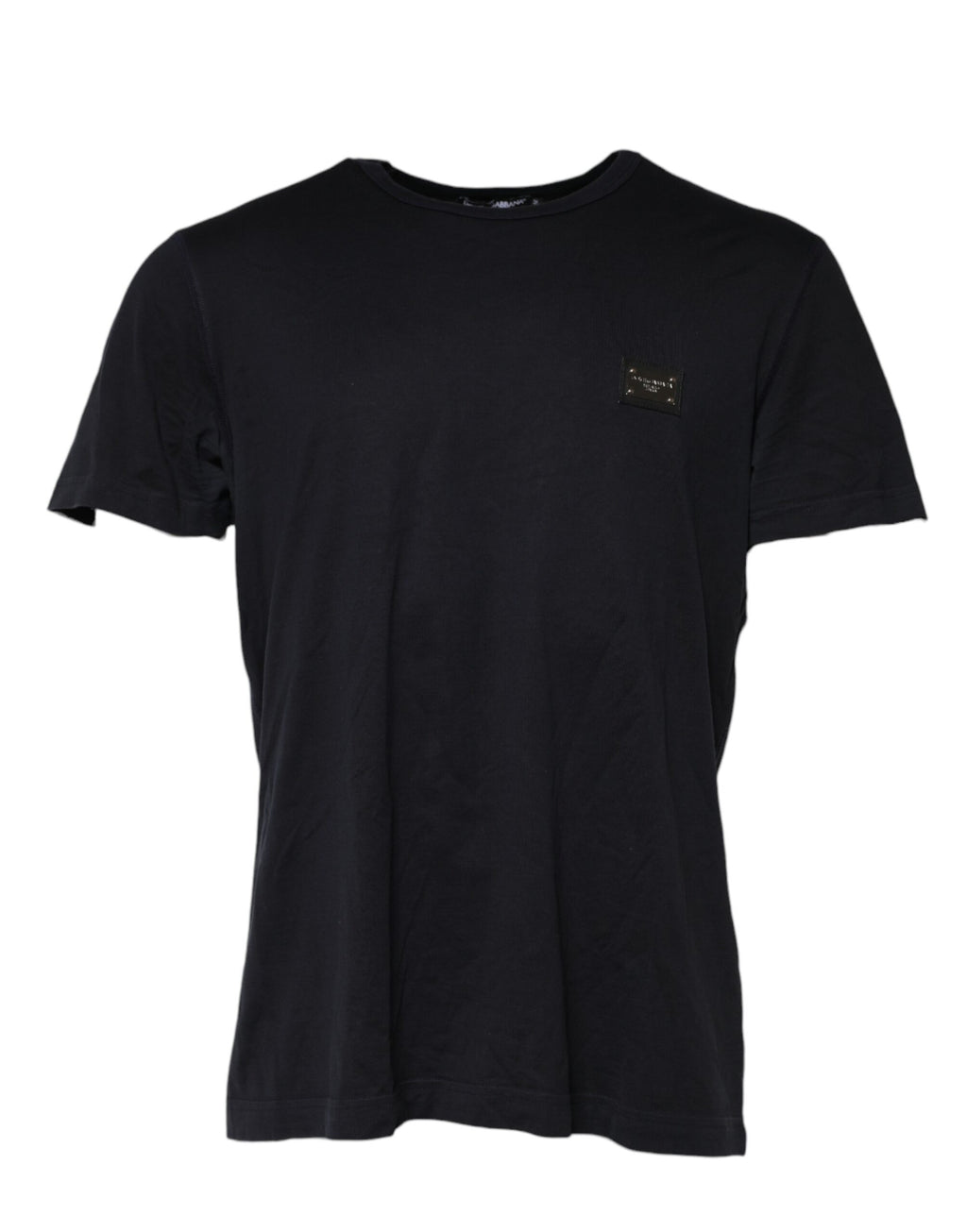 Dolce & Gabbana Dark Blue Logo Plaque Cotton Crewneck T-shirt