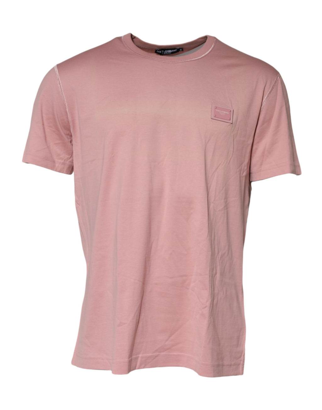 Dolce & Gabbana Pink Logo Plaque Cotton Crew Neck T-shirt
