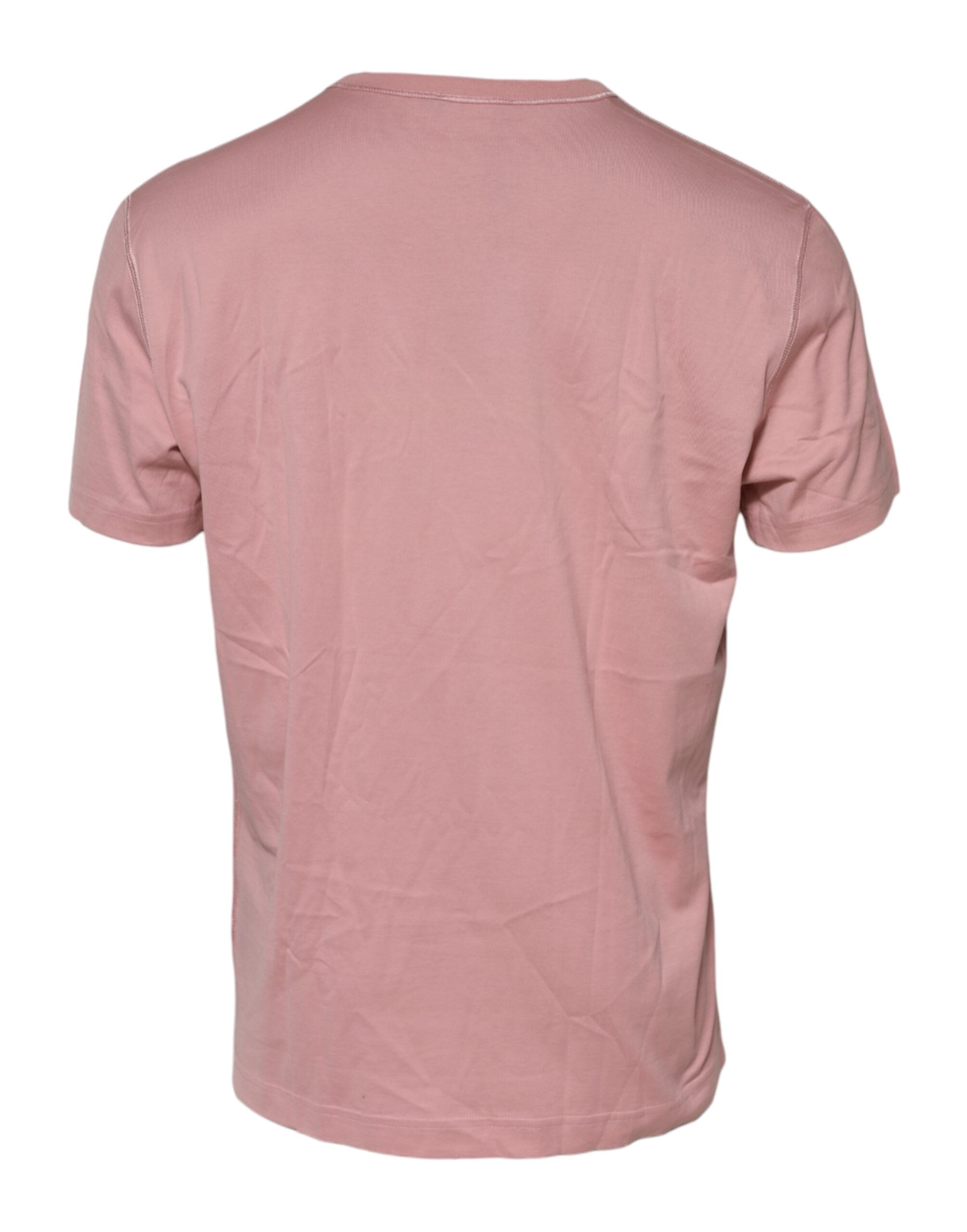 Dolce & Gabbana Pink Logo Plaque Cotton Crew Neck T-shirt