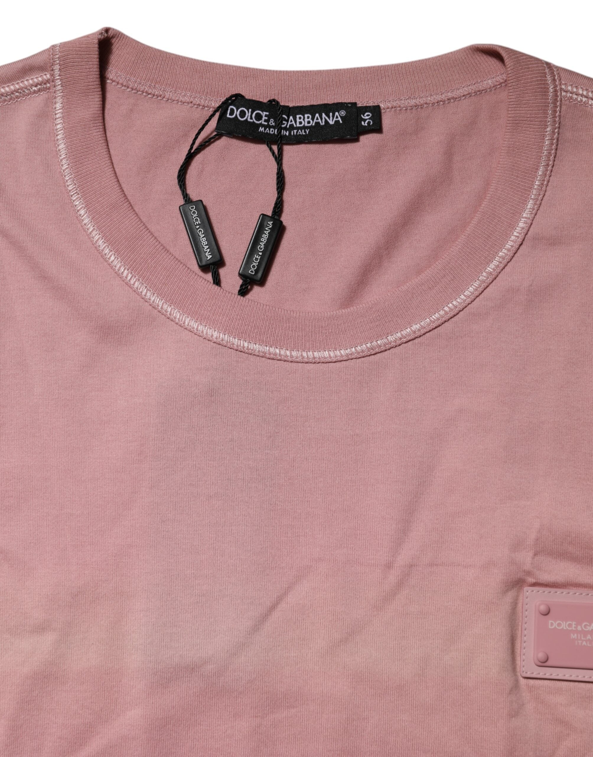 Dolce & Gabbana Pink Logo Plaque Cotton Crew Neck T-shirt