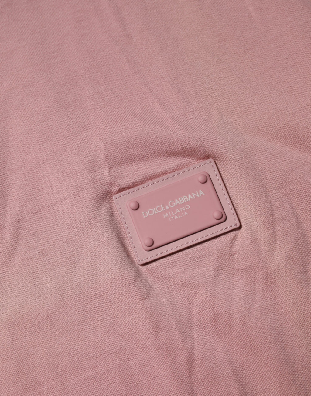 Dolce & Gabbana Pink Logo Plaque Cotton Crew Neck T-shirt