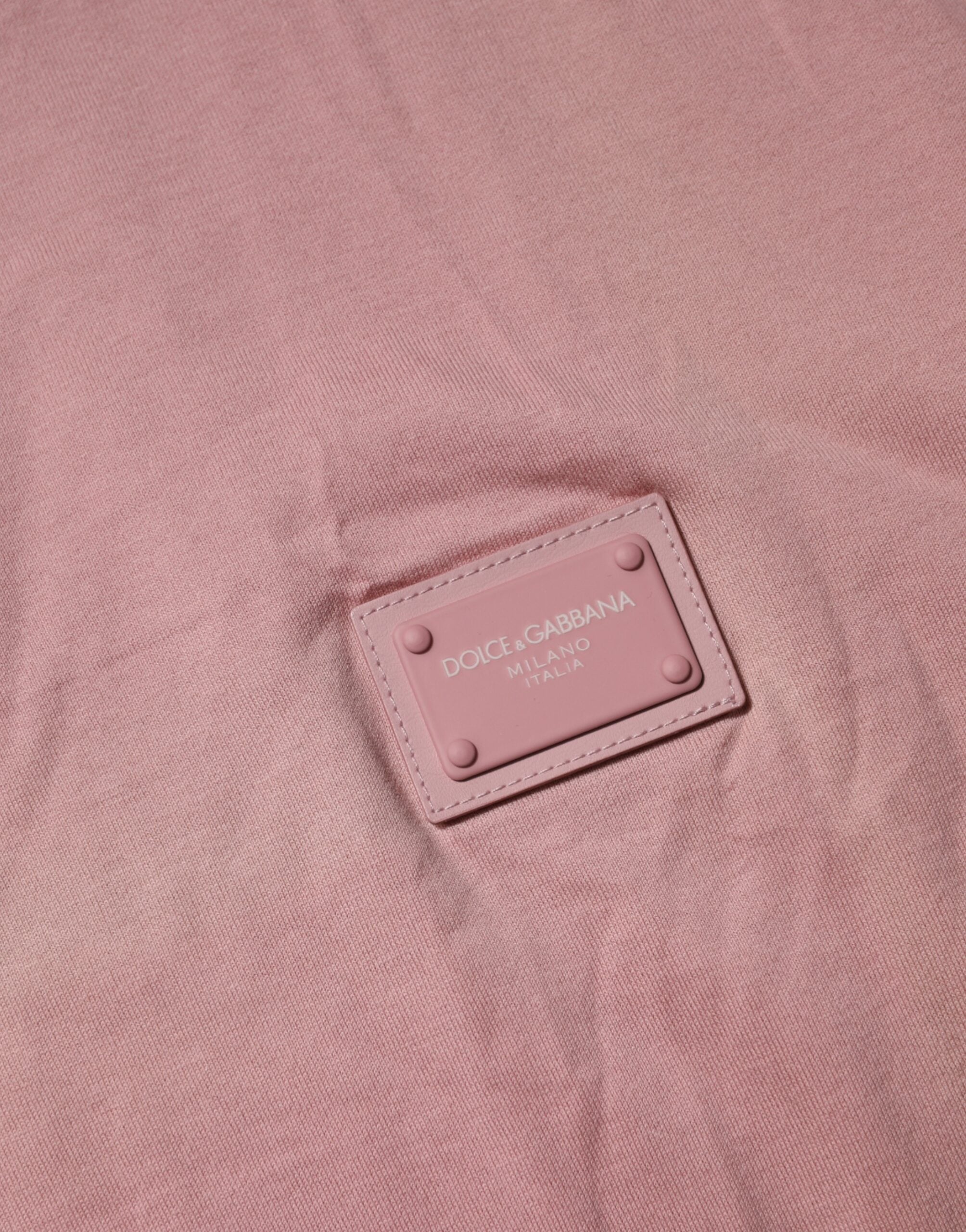 Dolce & Gabbana Pink Logo Plaque Cotton Crew Neck T-shirt