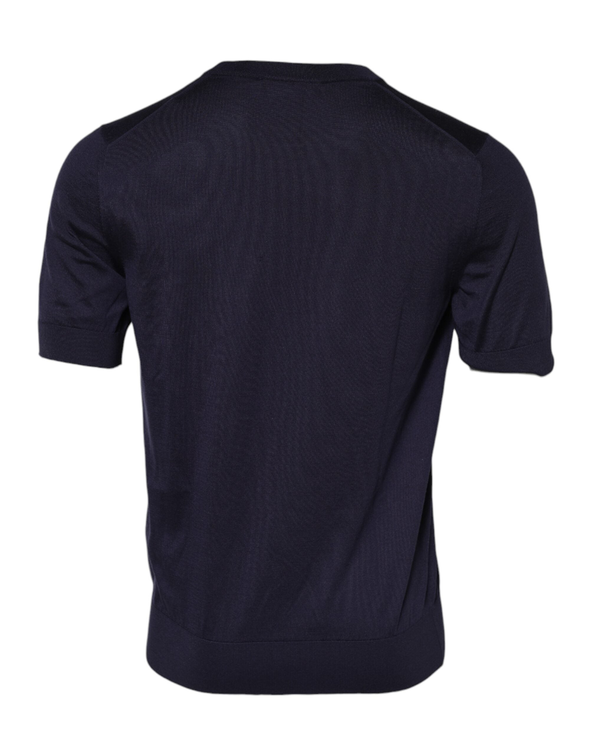 Dolce & Gabbana Dark Blue Silk Crew Neck Short Sleeves T-shirt
