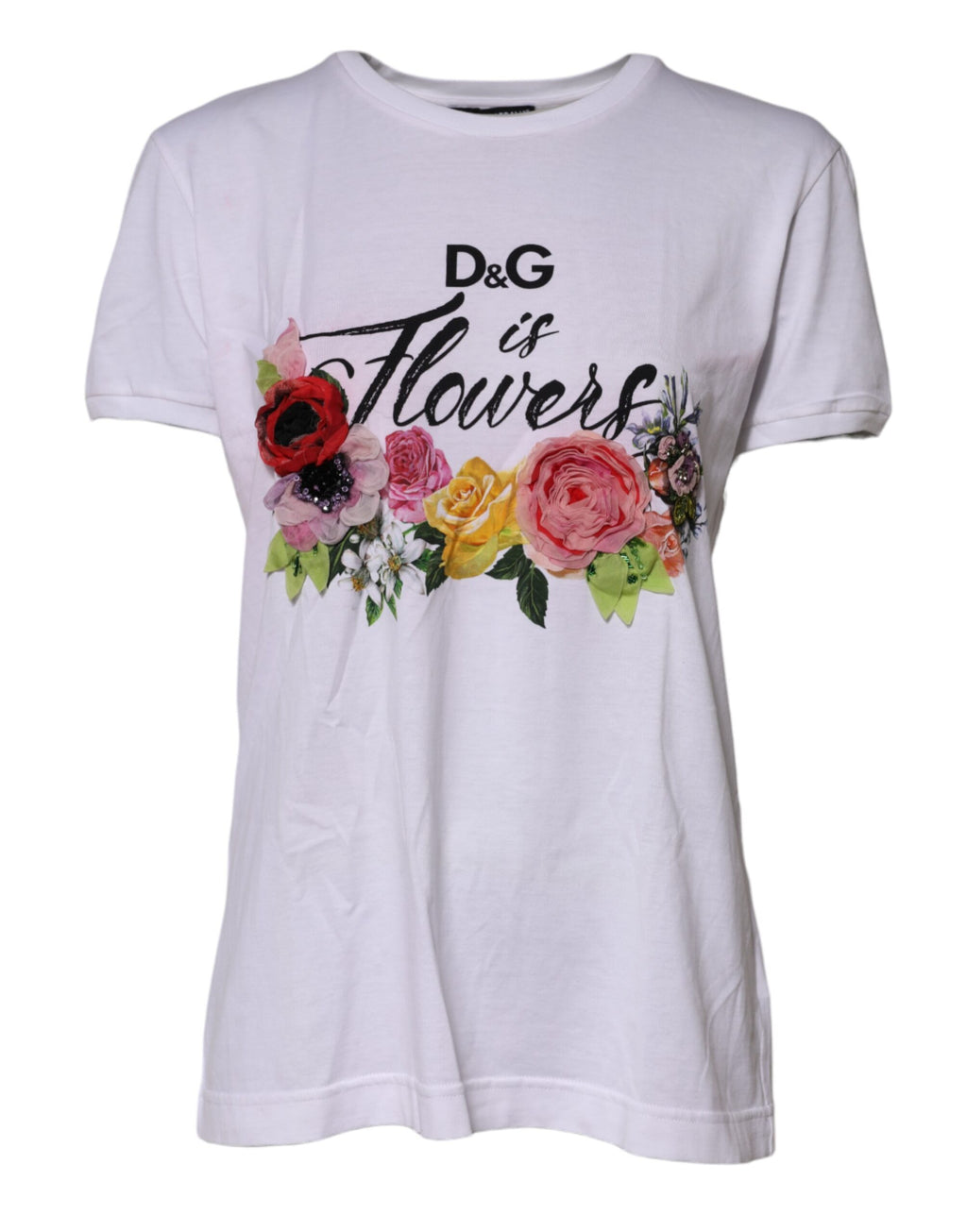 Dolce & Gabbana White DG Floral Embellishment Top T-shirt