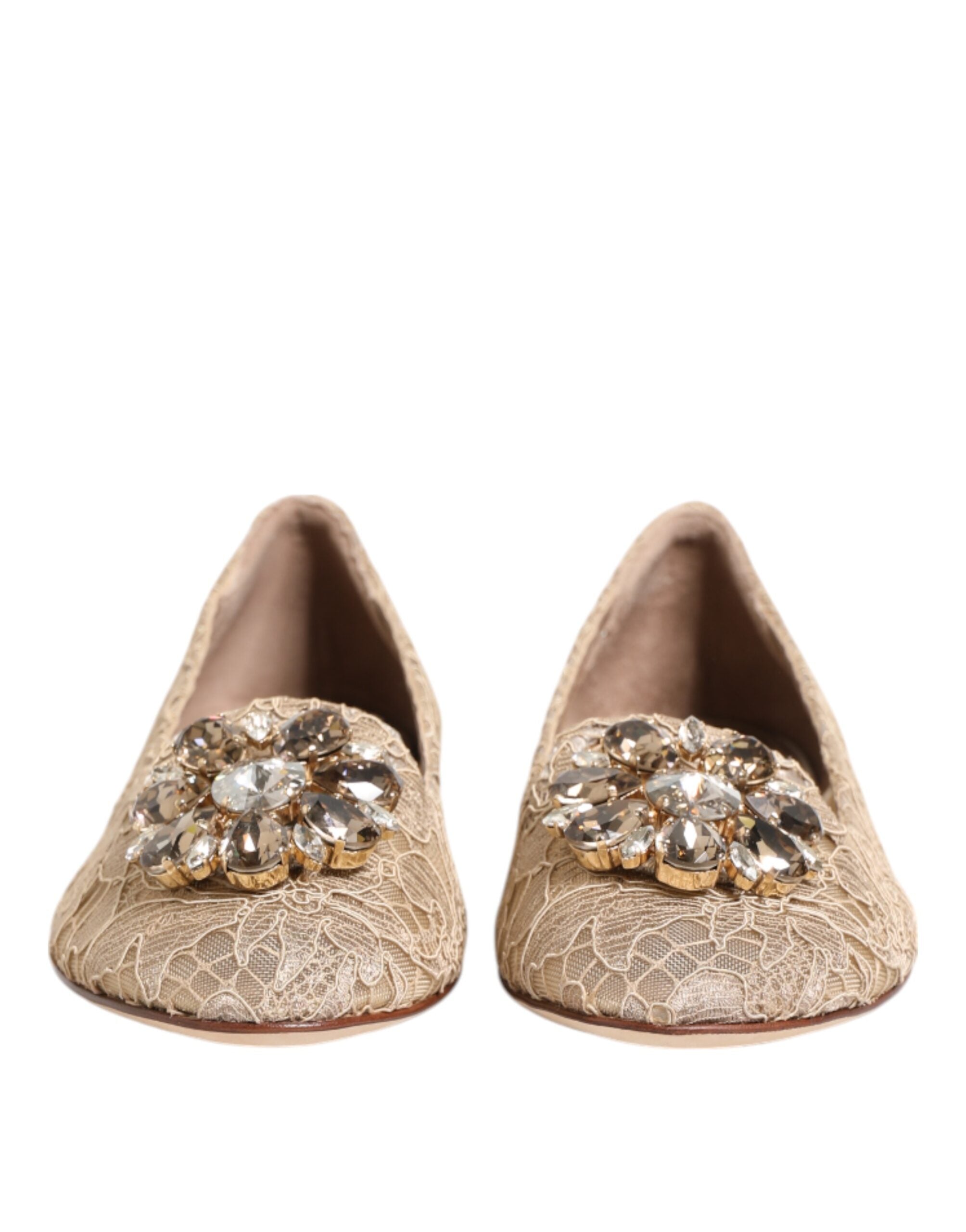 Dolce & Gabbana Ivory Taormina Lace Crystals Flats Shoes