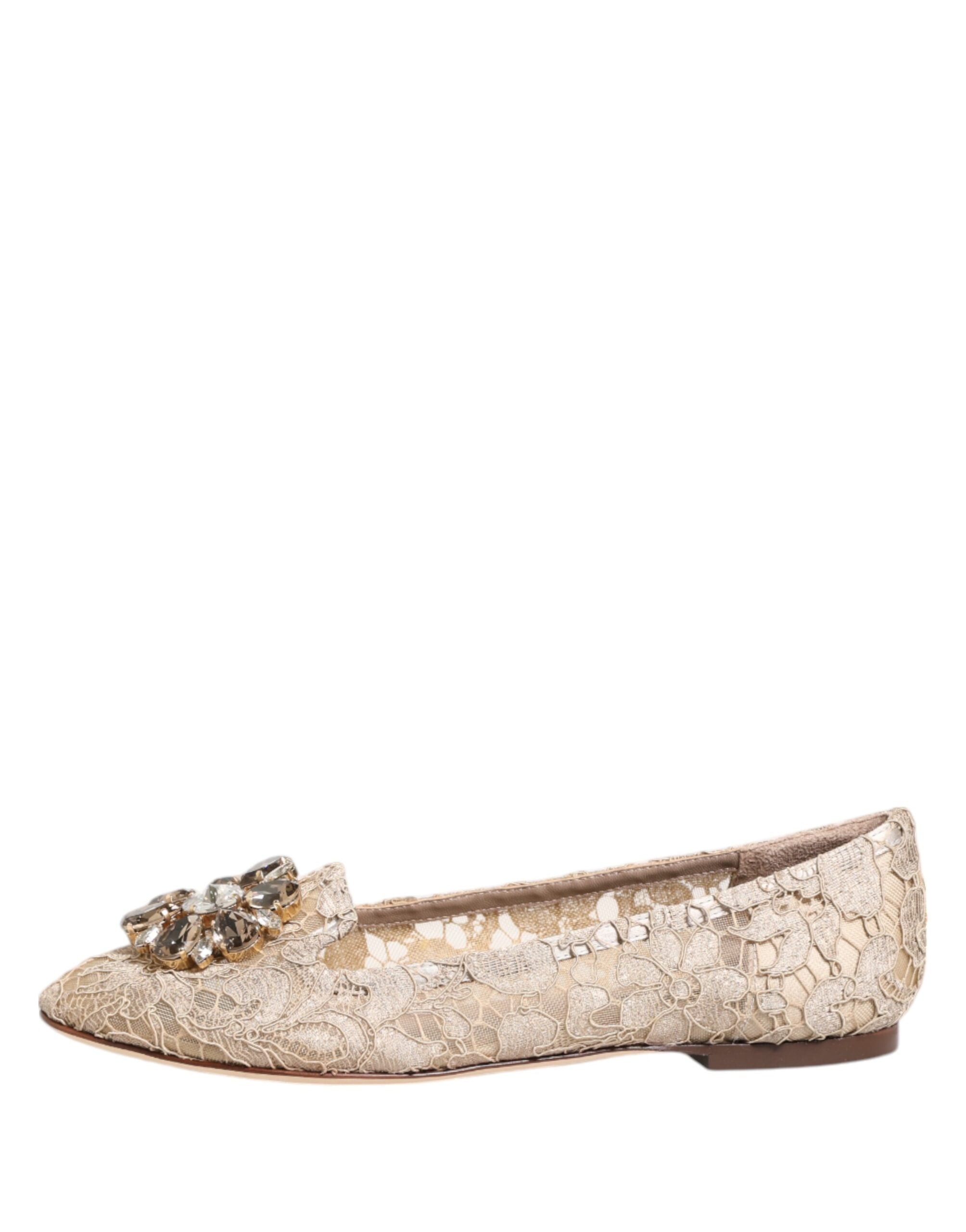Dolce & Gabbana Ivory Taormina Lace Crystals Flats Shoes