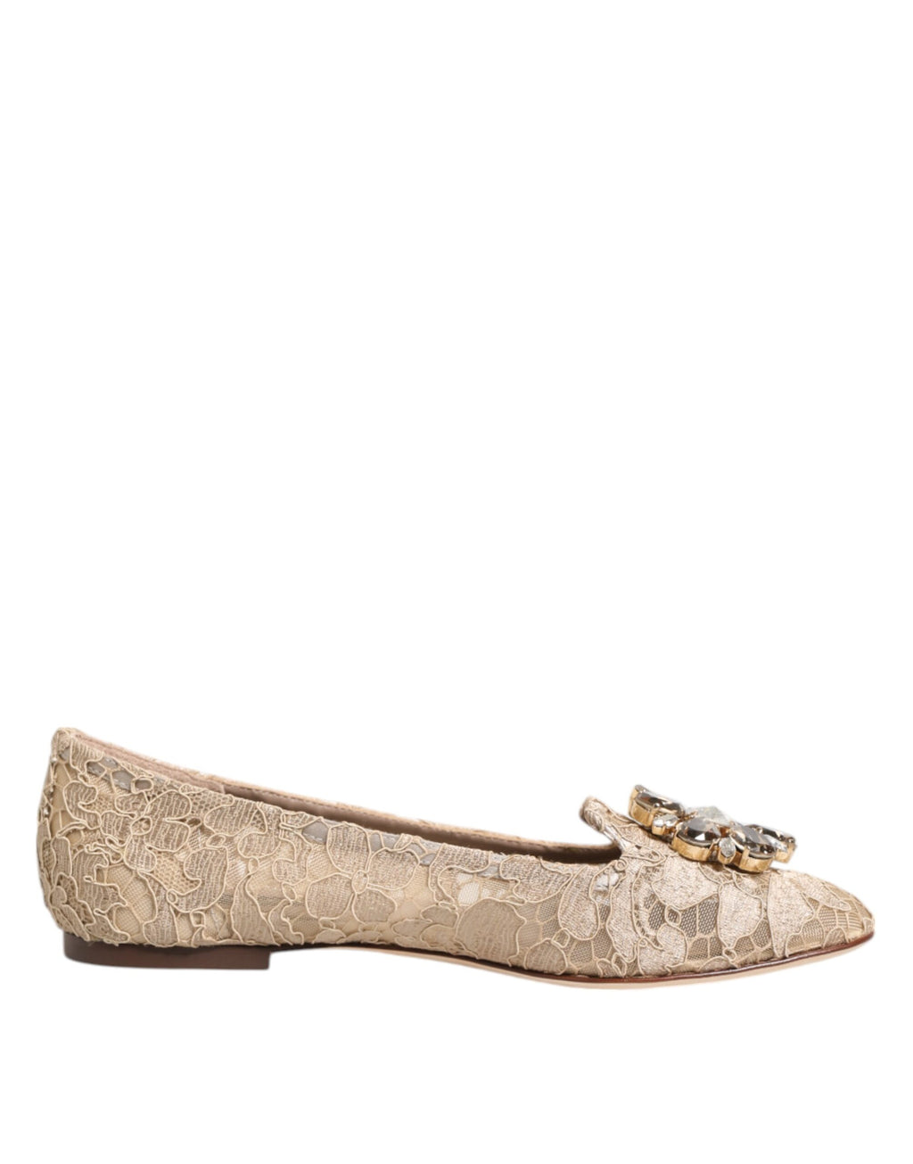 Dolce & Gabbana Ivory Taormina Lace Crystals Flats Shoes