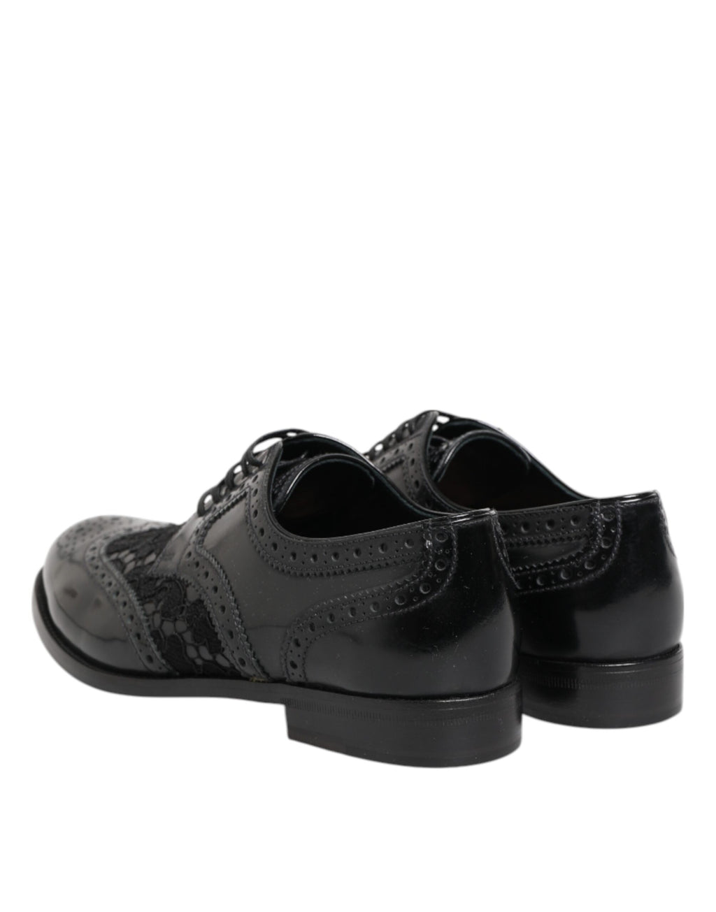 Dolce & Gabbana Black Leather Floral Lace Dress Formal Shoes