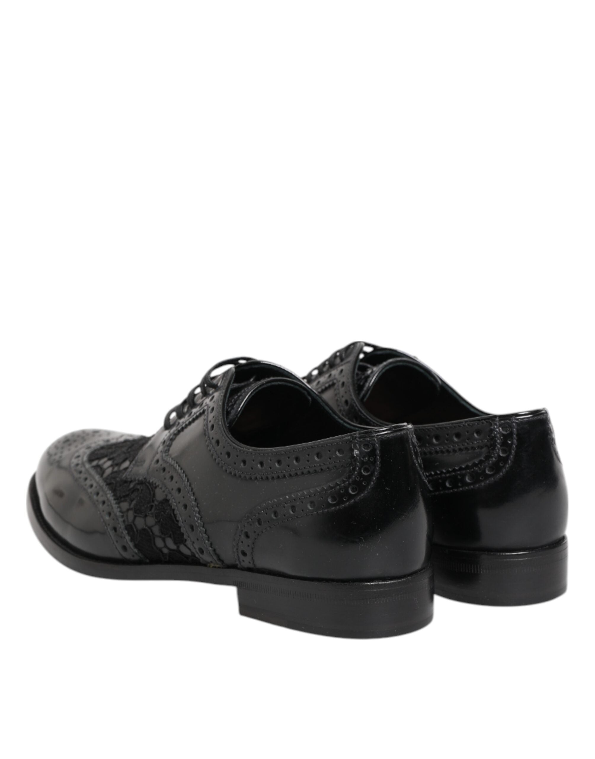 Dolce & Gabbana Black Leather Floral Lace Dress Formal Shoes