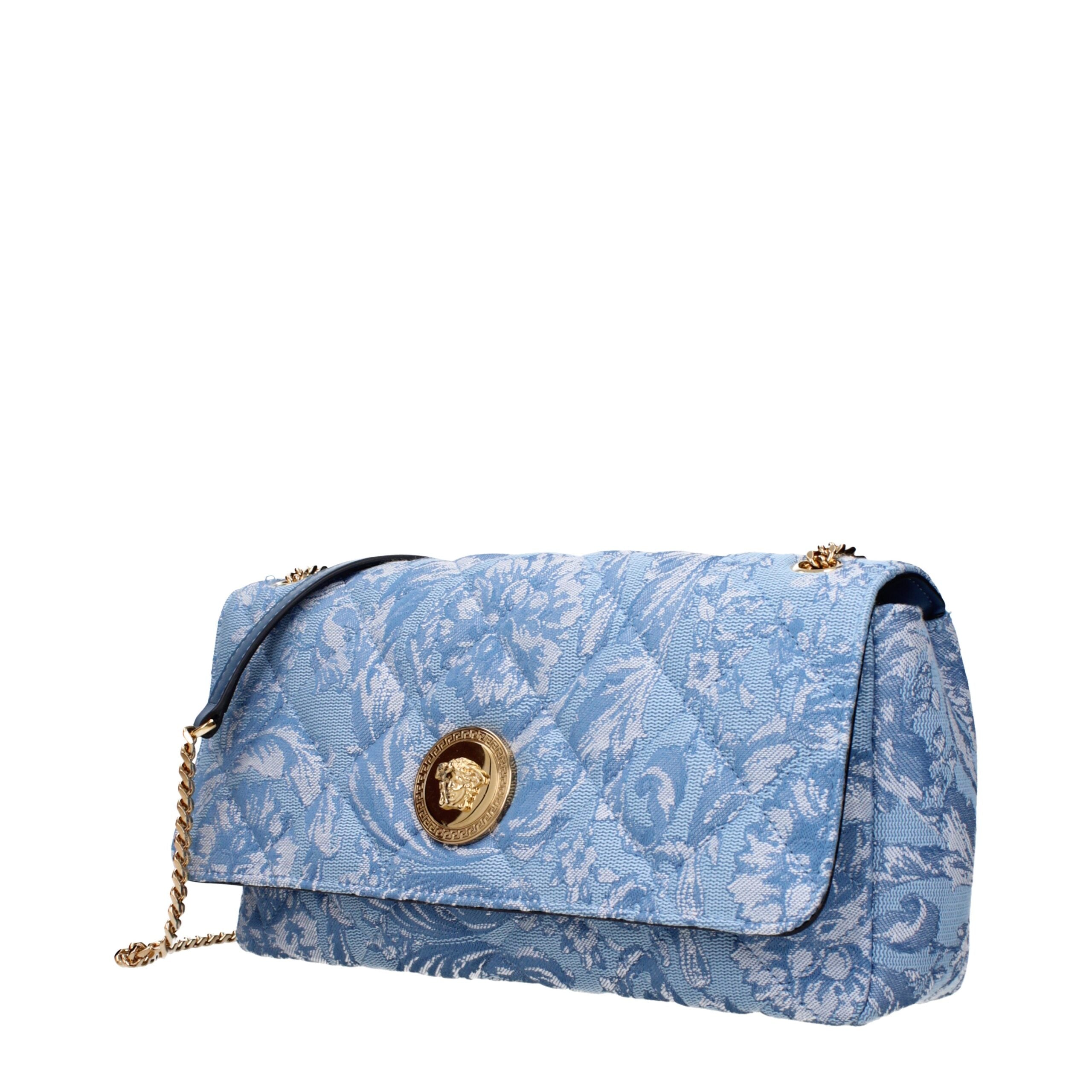 Versace Light Blue Fabric Crossbody Bags