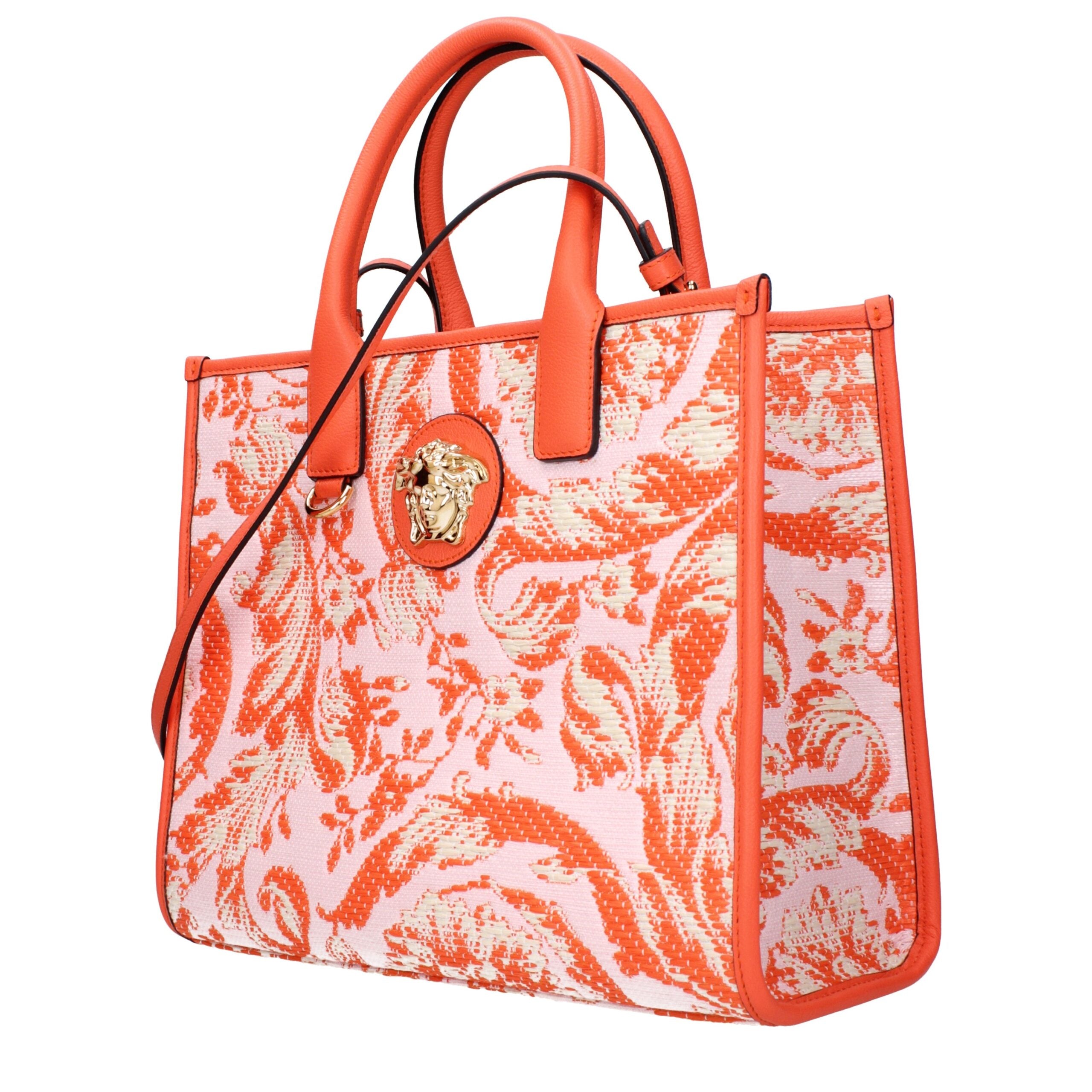 Versace Orange Fabric Handbags