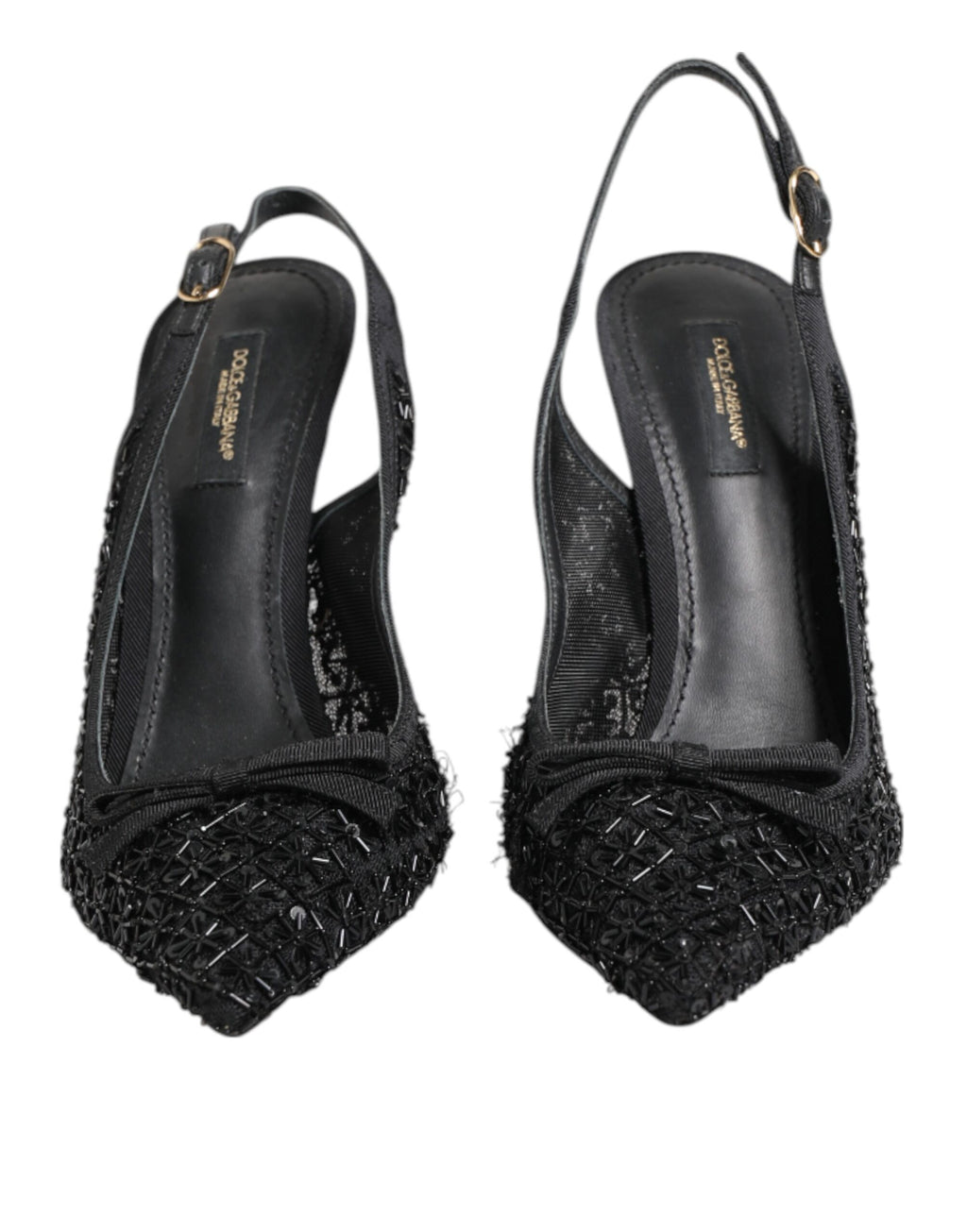Dolce & Gabbana Black Tulle Ricamo Heels Slingbacks Shoes