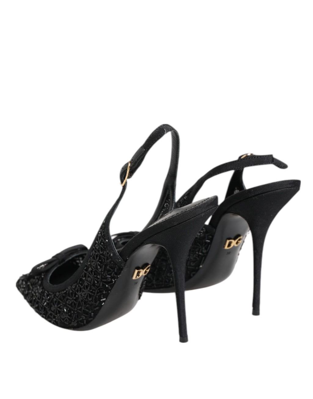 Dolce & Gabbana Black Tulle Ricamo Heels Slingbacks Shoes