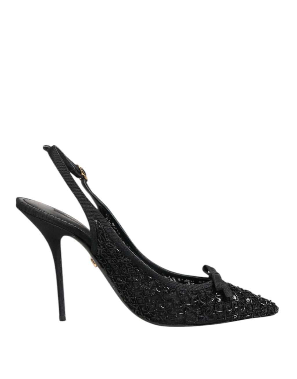 Dolce & Gabbana Black Tulle Ricamo Heels Slingbacks Shoes