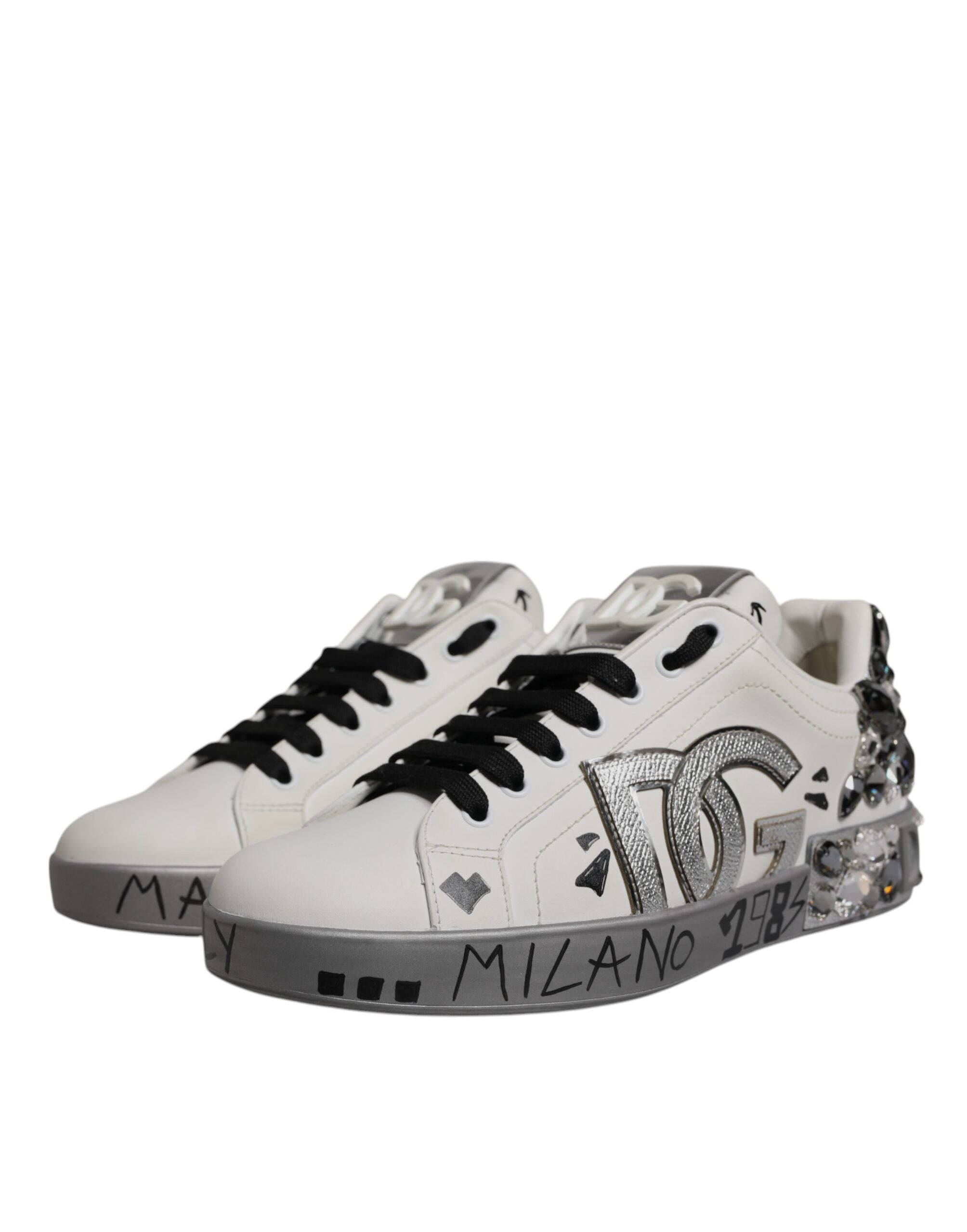 Dolce & Gabbana White Crystal Logo Portofino Sneakers Shoes