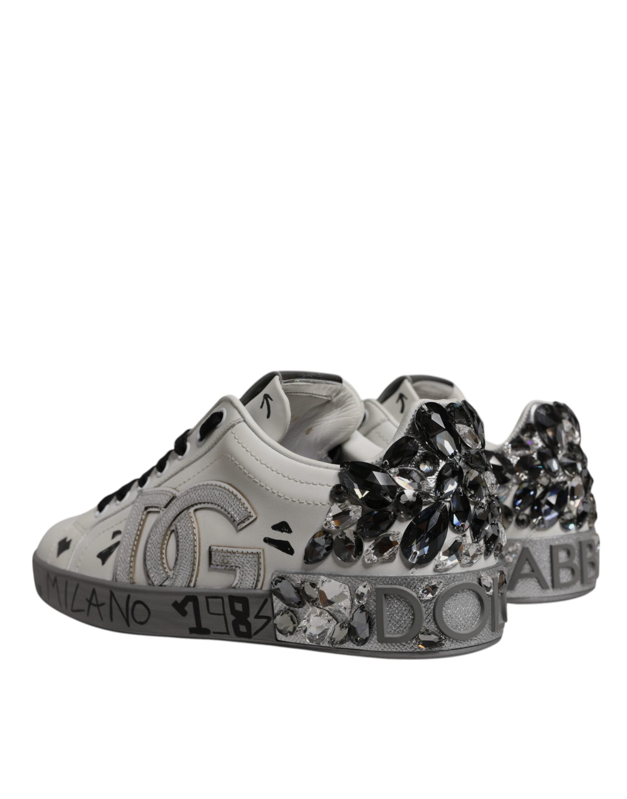 Dolce & Gabbana White Crystal Logo Portofino Sneakers Shoes