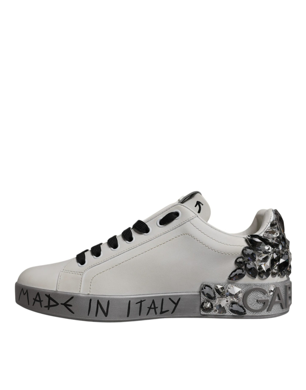 Dolce & Gabbana White Crystal Logo Portofino Sneakers Shoes