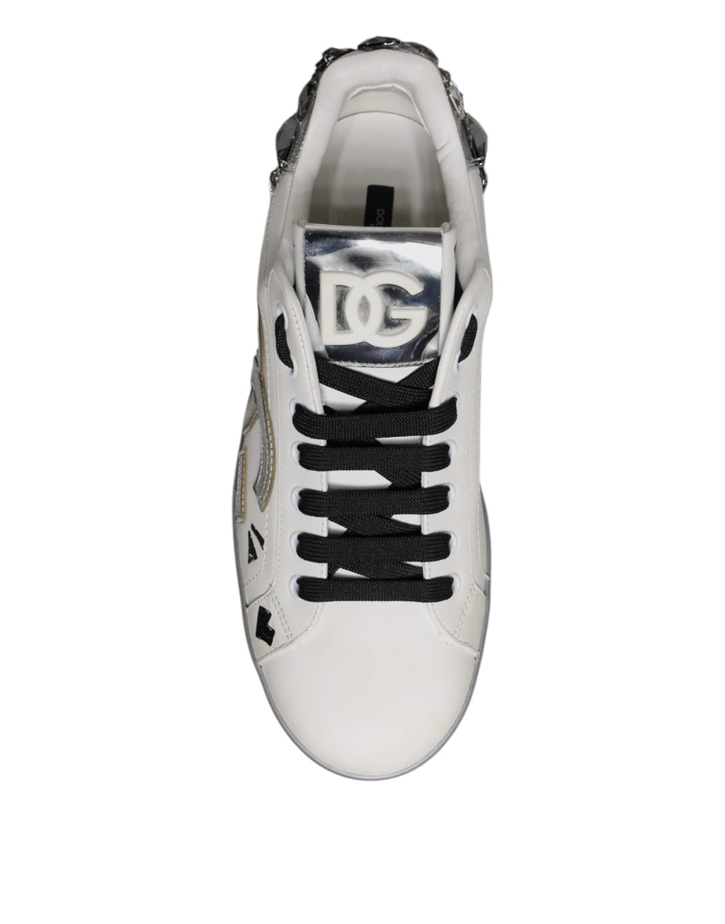 Dolce & Gabbana White Crystal Logo Portofino Sneakers Shoes