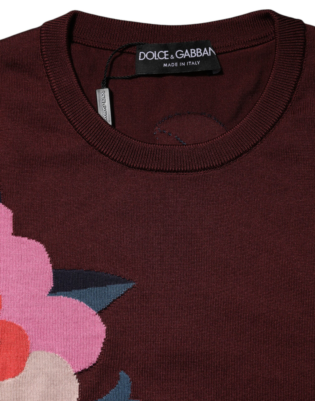 Dolce & Gabbana Maroon Floral Silk Crew Neck Blouse Top