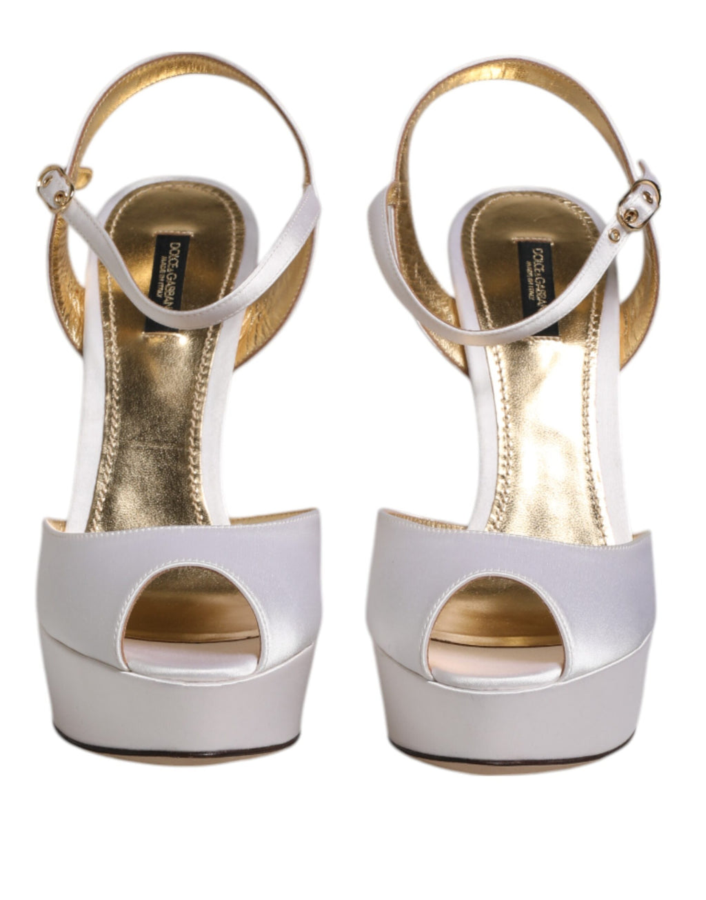 Dolce & Gabbana White Satin Platform Heels Sandals Shoes