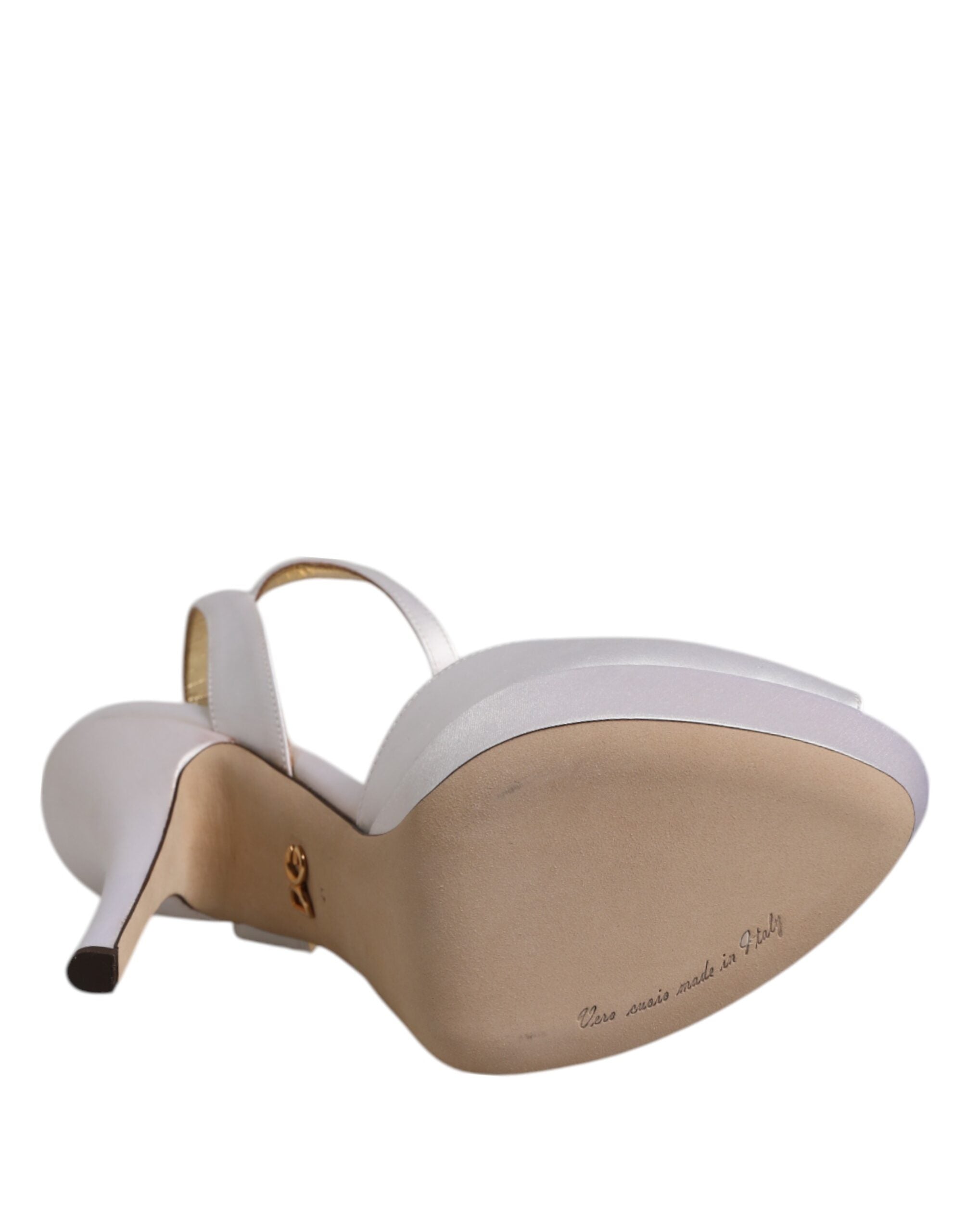 Dolce & Gabbana White Satin Platform Heels Sandals Shoes