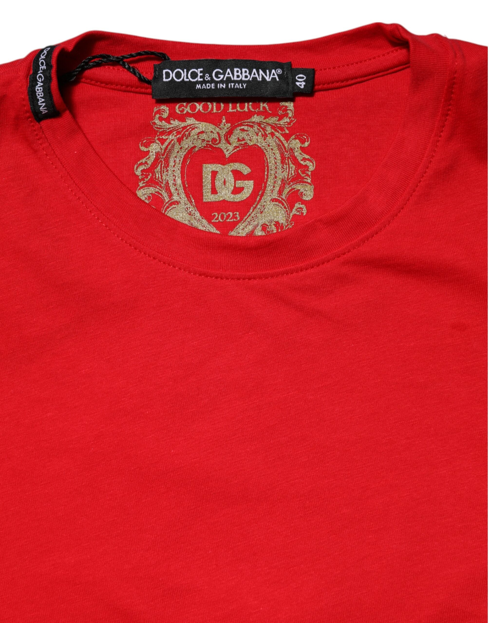 Dolce & Gabbana Red Plain Short Sleeves Crew Neck Top T-shirt