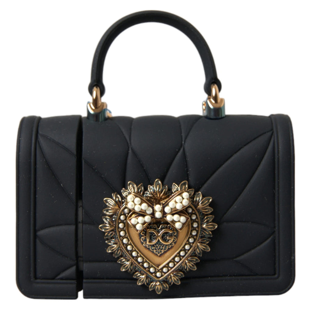 Dolce & Gabbana Case Black Silicone Devotion Heart Cover Hand Bag Airpod