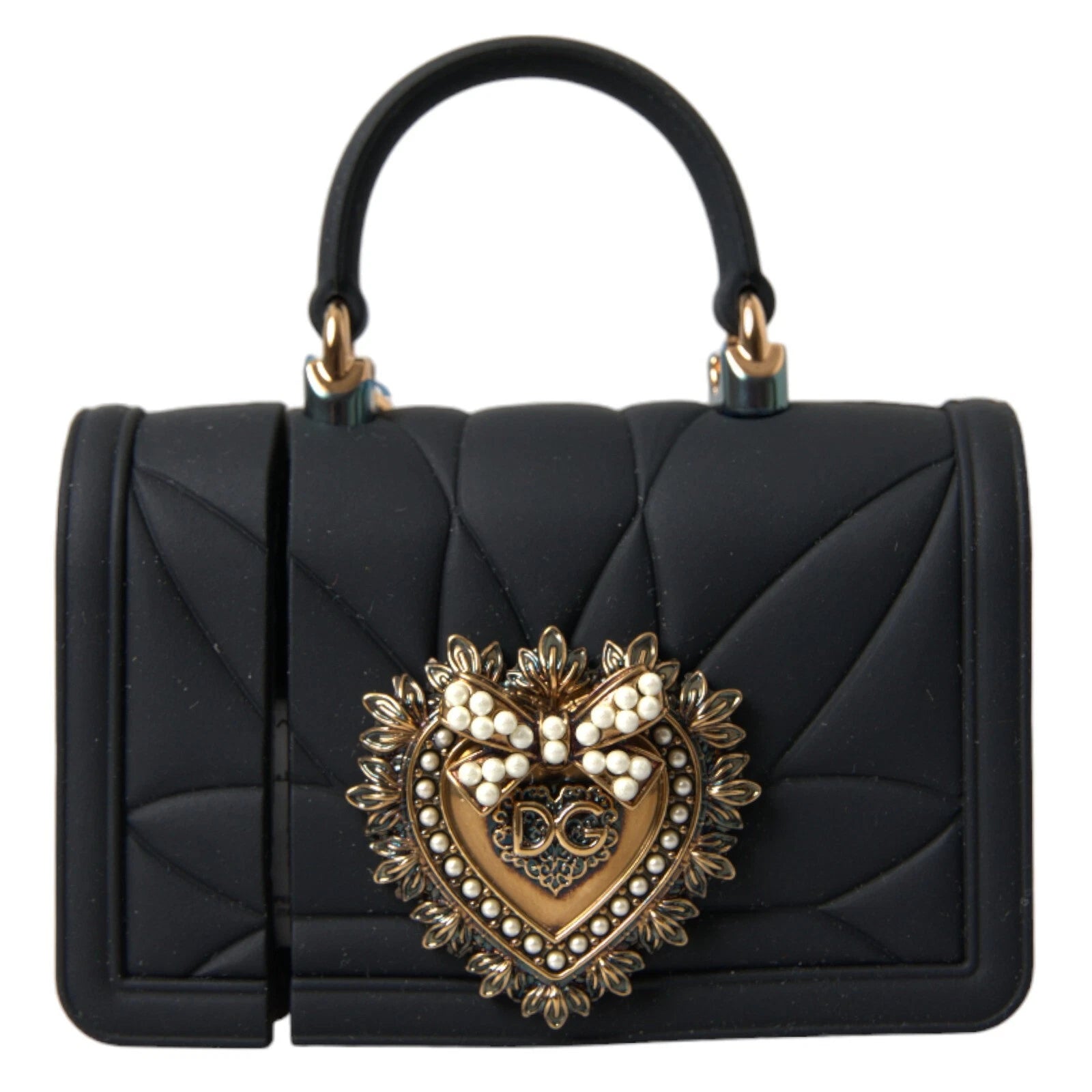 Dolce & Gabbana Case Black Silicone Devotion Heart Cover Hand Bag Airpod