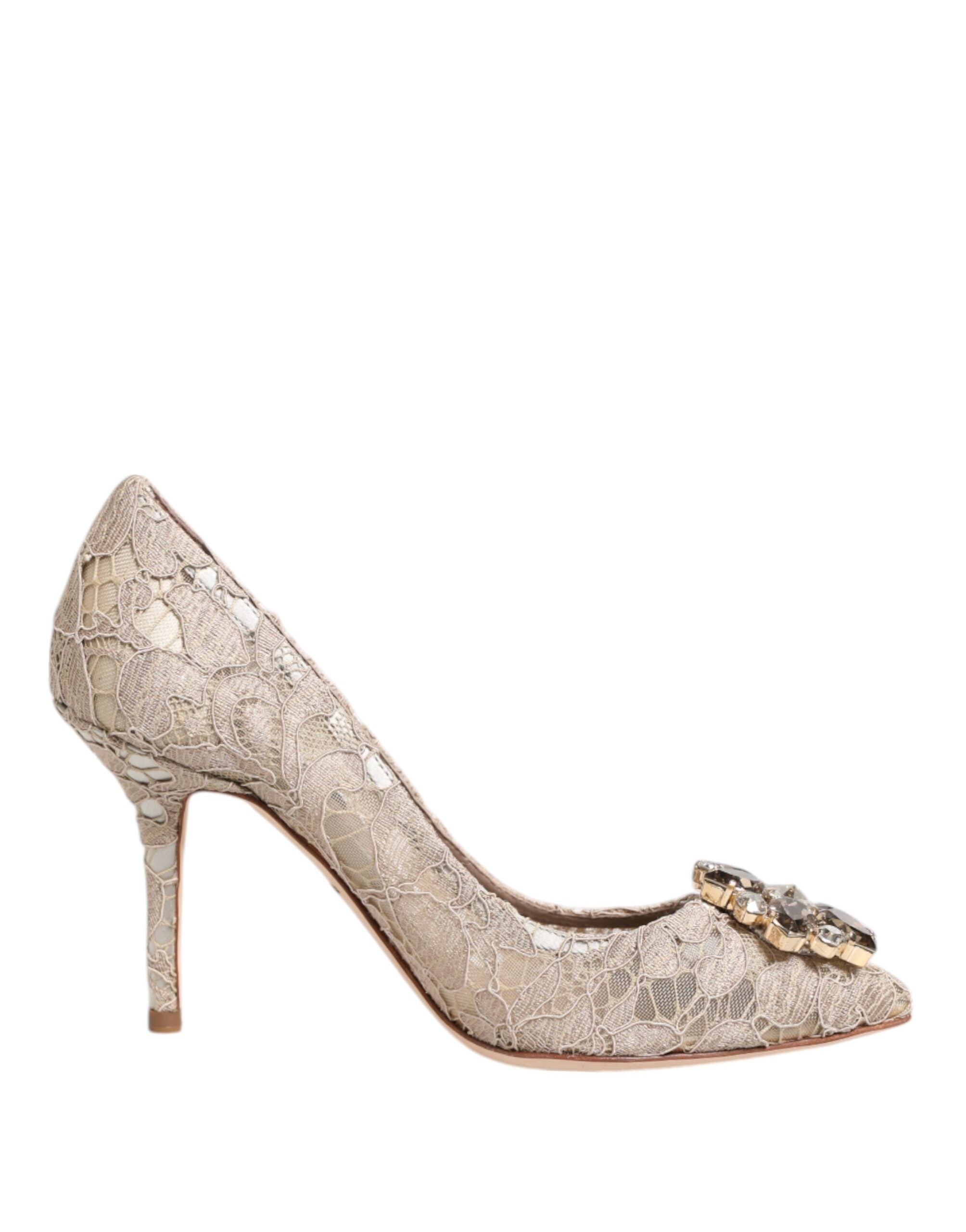 Dolce & Gabbana Beige Taormina Lace Crystal Heels Pumps Shoes