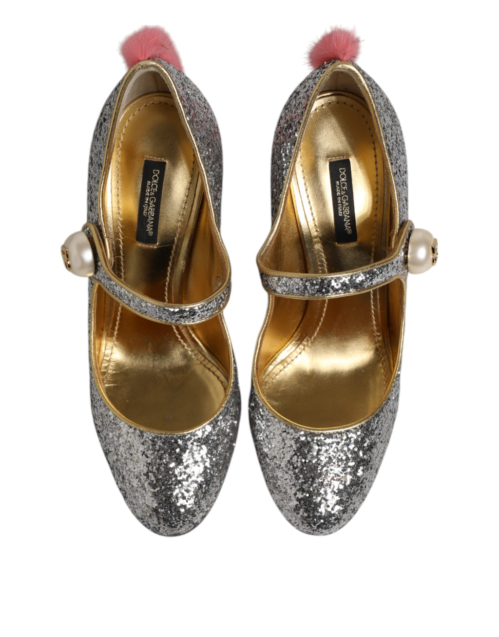 Dolce & Gabbana Silver Glitter Mink Fur VALLY Pump Shoes