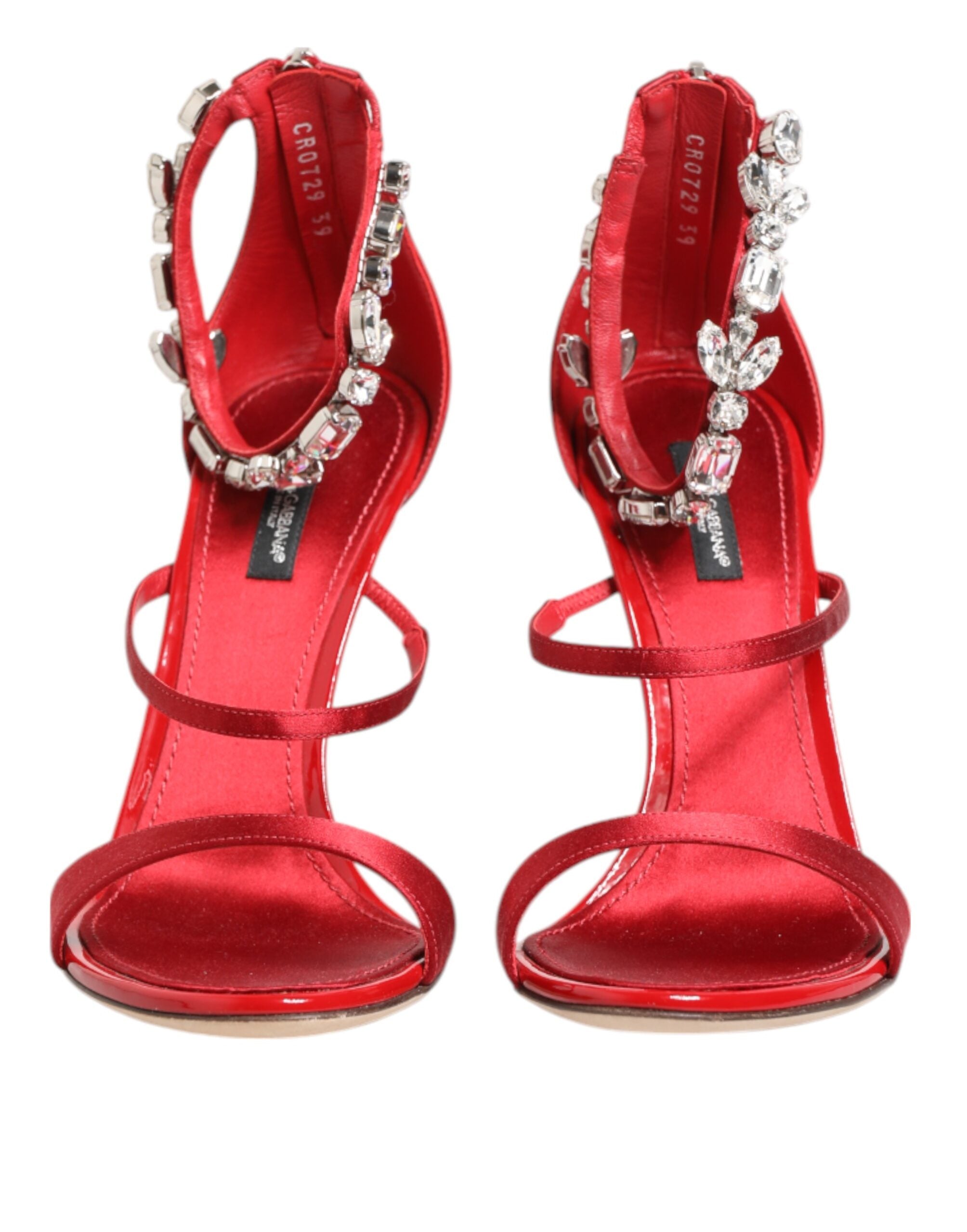 Dolce & Gabbana Red Satin Crystals Keira Sandals Heel Shoes