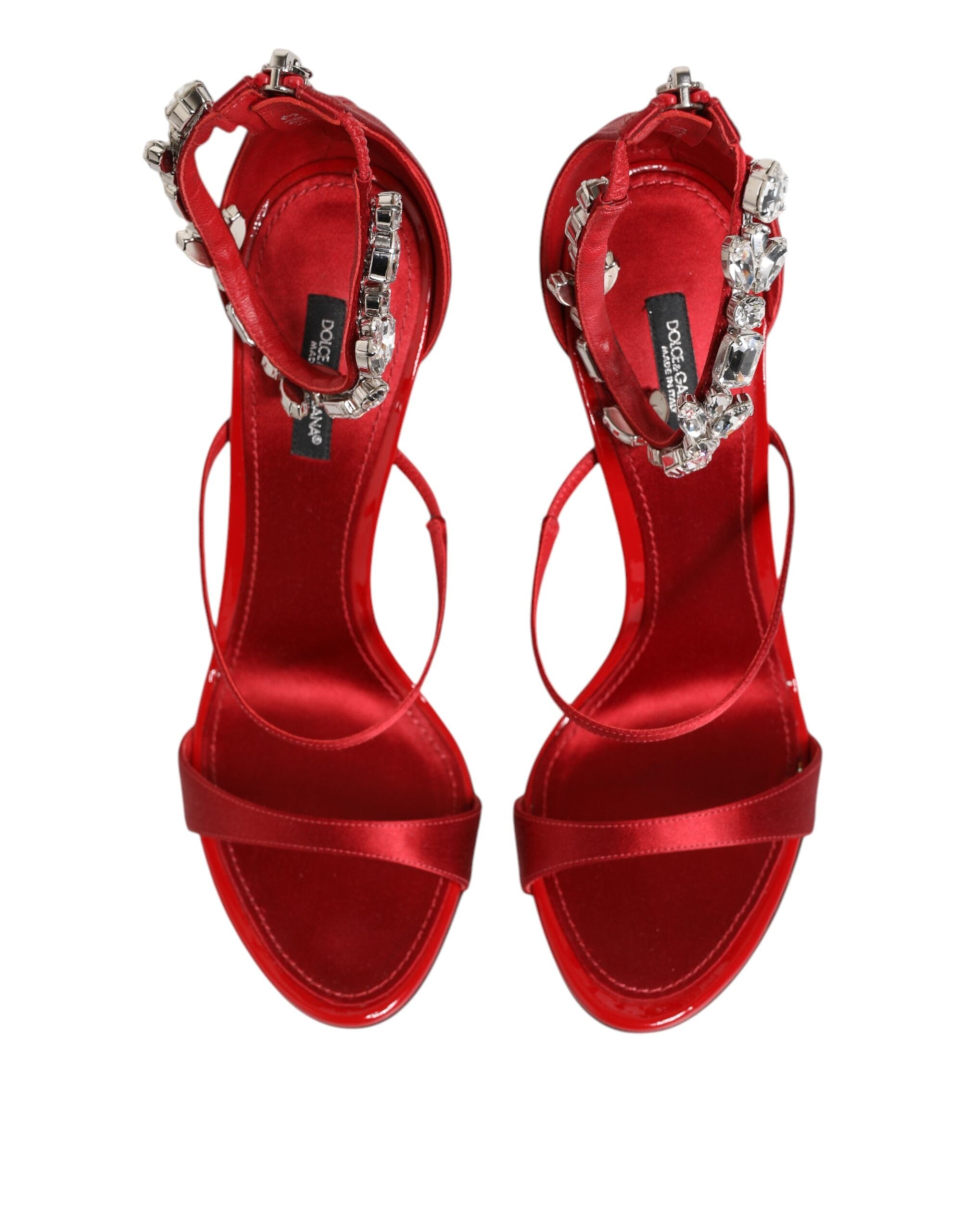 Dolce & Gabbana Red Satin Crystals Keira Sandals Heel Shoes