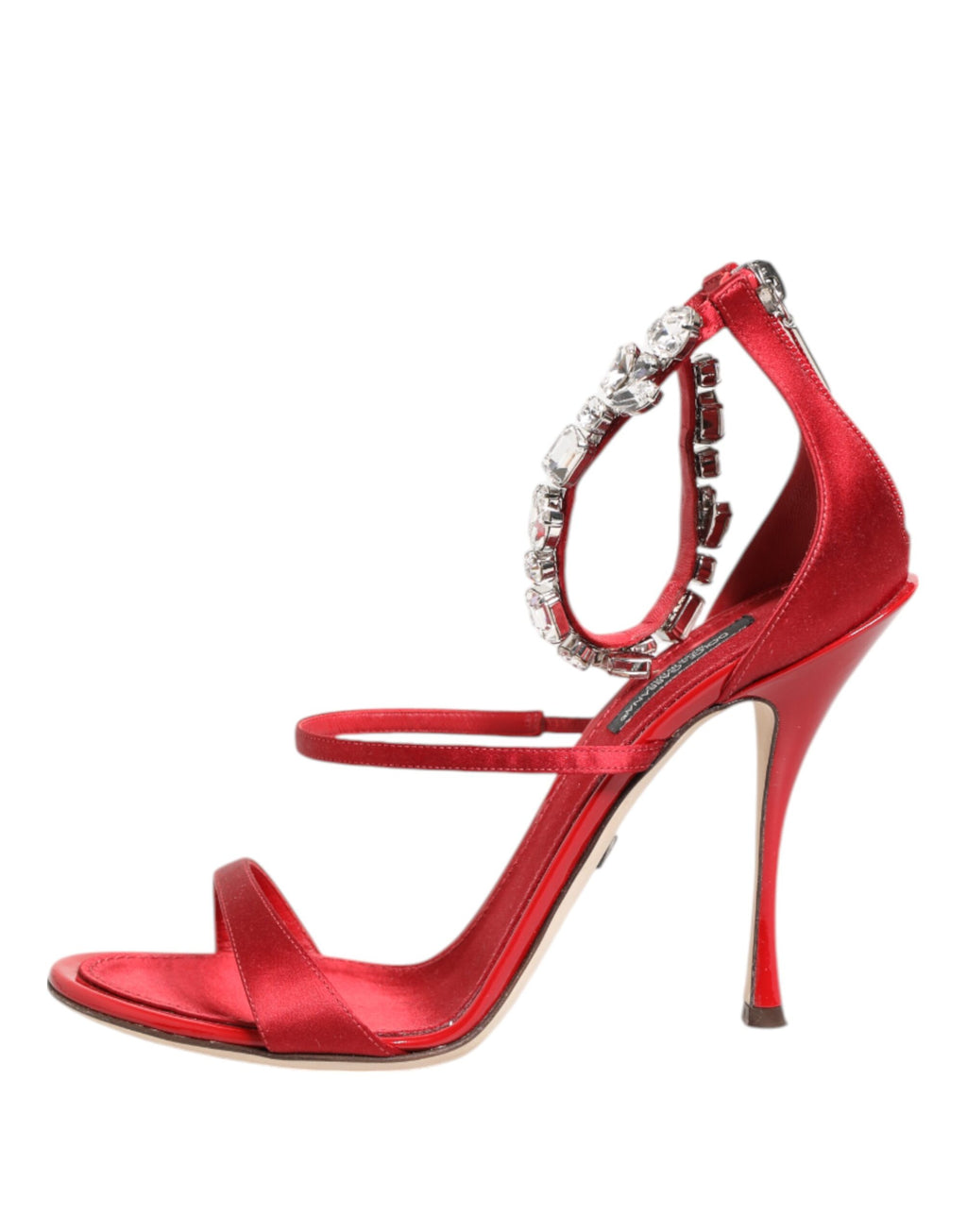 Dolce & Gabbana Red Satin Crystals Keira Sandals Heel Shoes