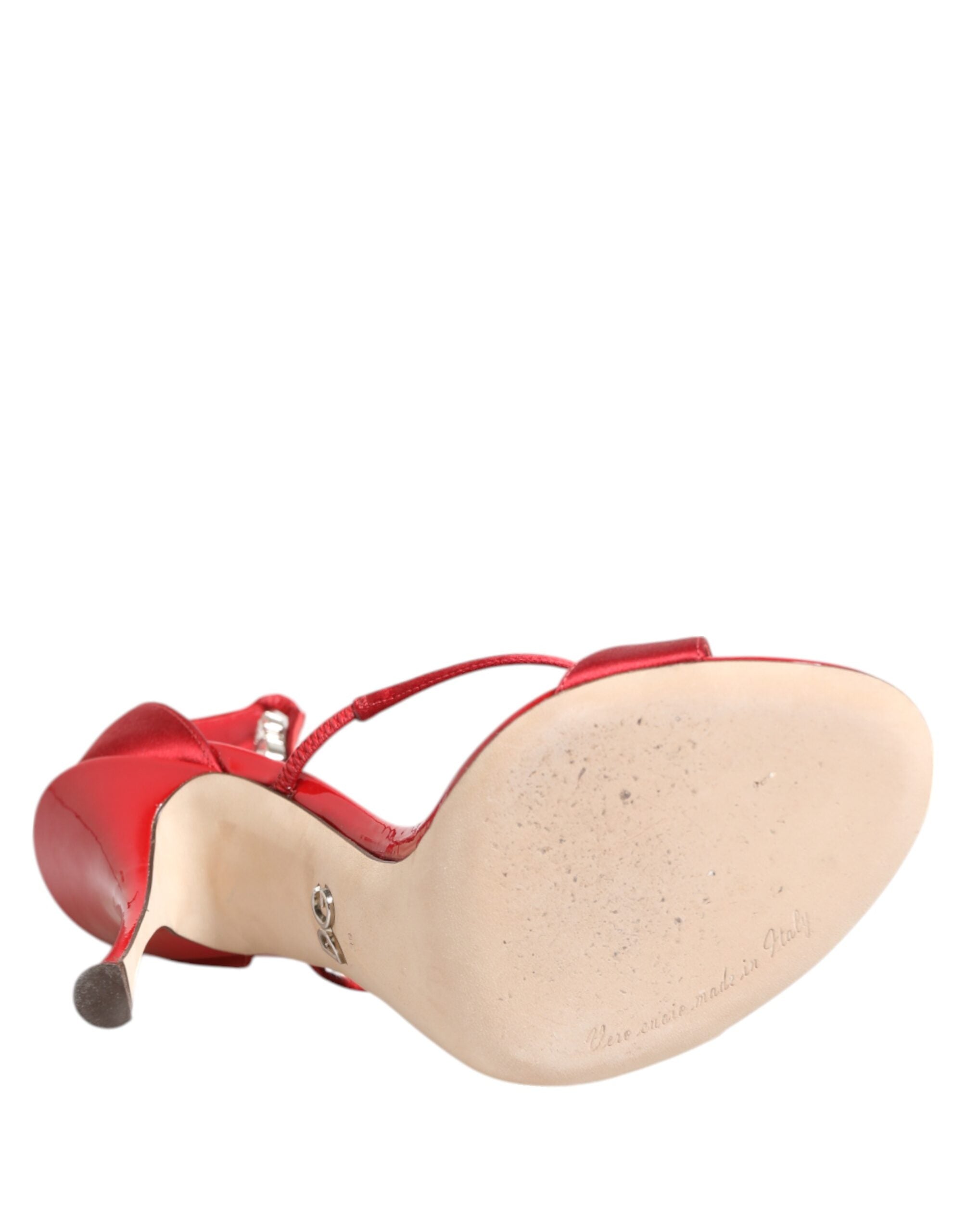 Dolce & Gabbana Red Satin Crystals Keira Sandals Heel Shoes