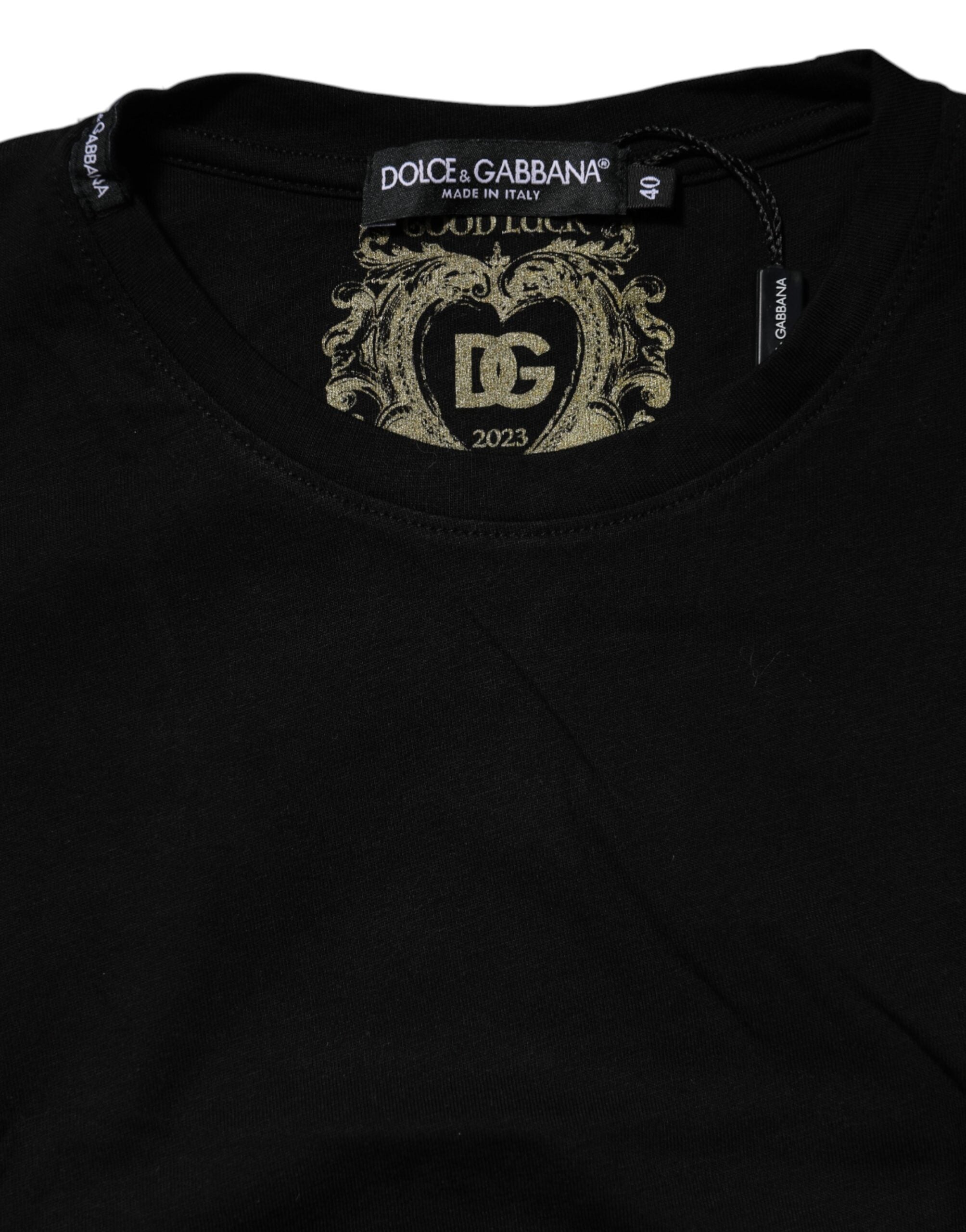 Dolce & Gabbana Black Cotton Short Sleeves Crew Neck T-shirt
