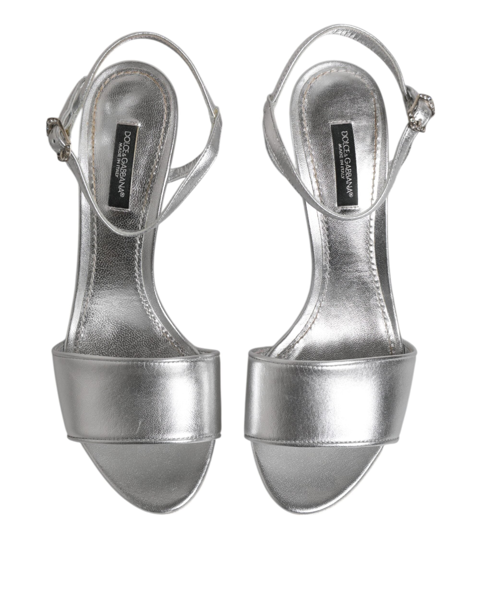 Dolce & Gabbana Silver KEIRA Heels Ankle Strap Sandals Shoes