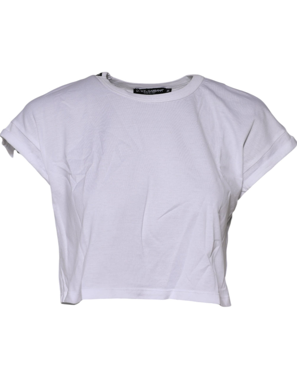 Dolce & Gabbana White Cotton Crew Neck Cropped Top T-shirt