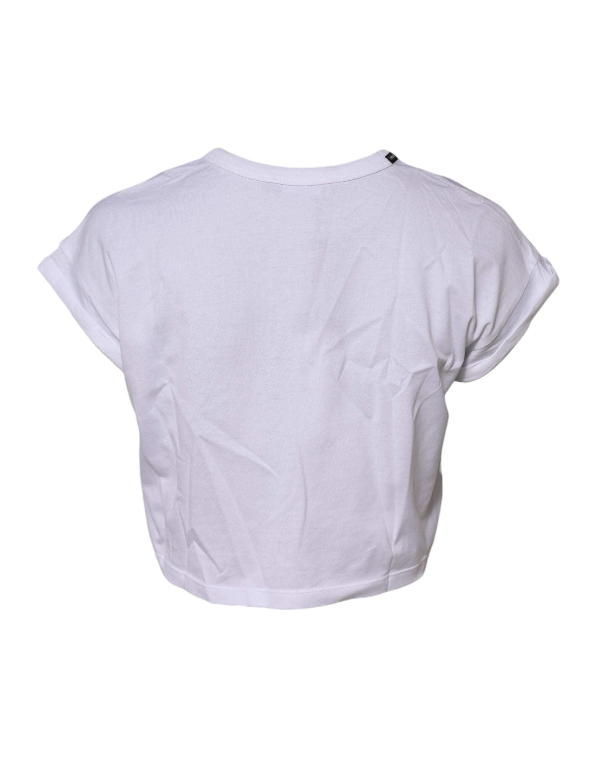 Dolce & Gabbana White Cotton Crew Neck Cropped Top T-shirt