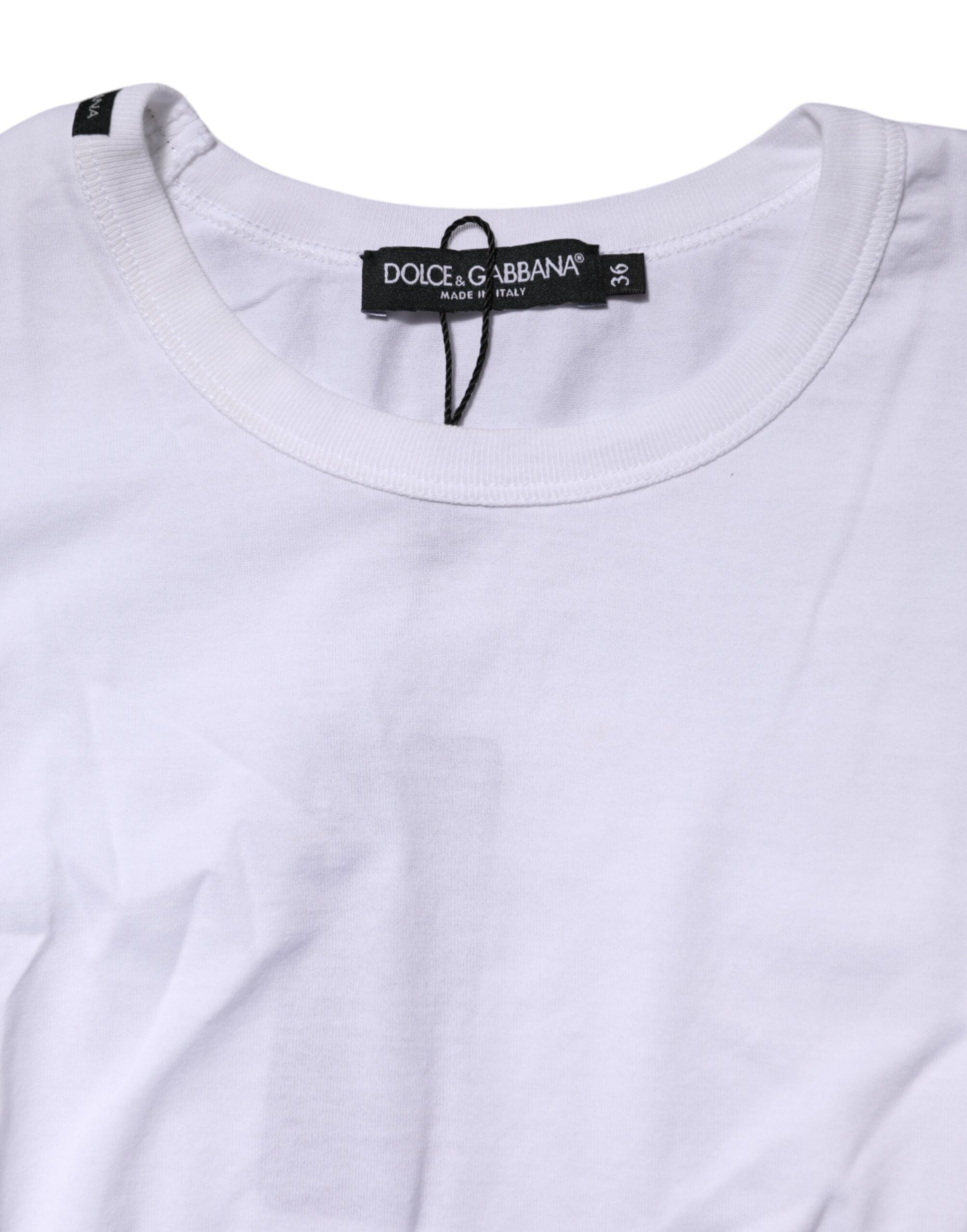 Dolce & Gabbana White Cotton Crew Neck Cropped Top T-shirt