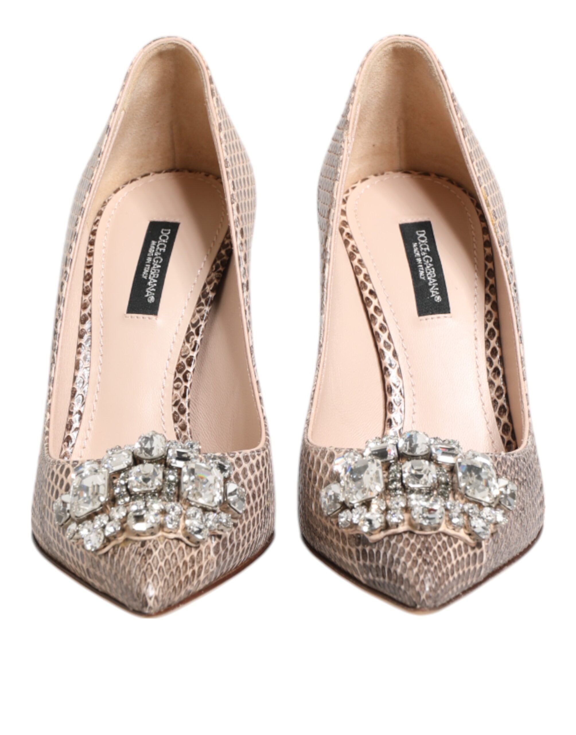 Dolce & Gabbana Beige Leather Crystal Embellished Pumps Shoes