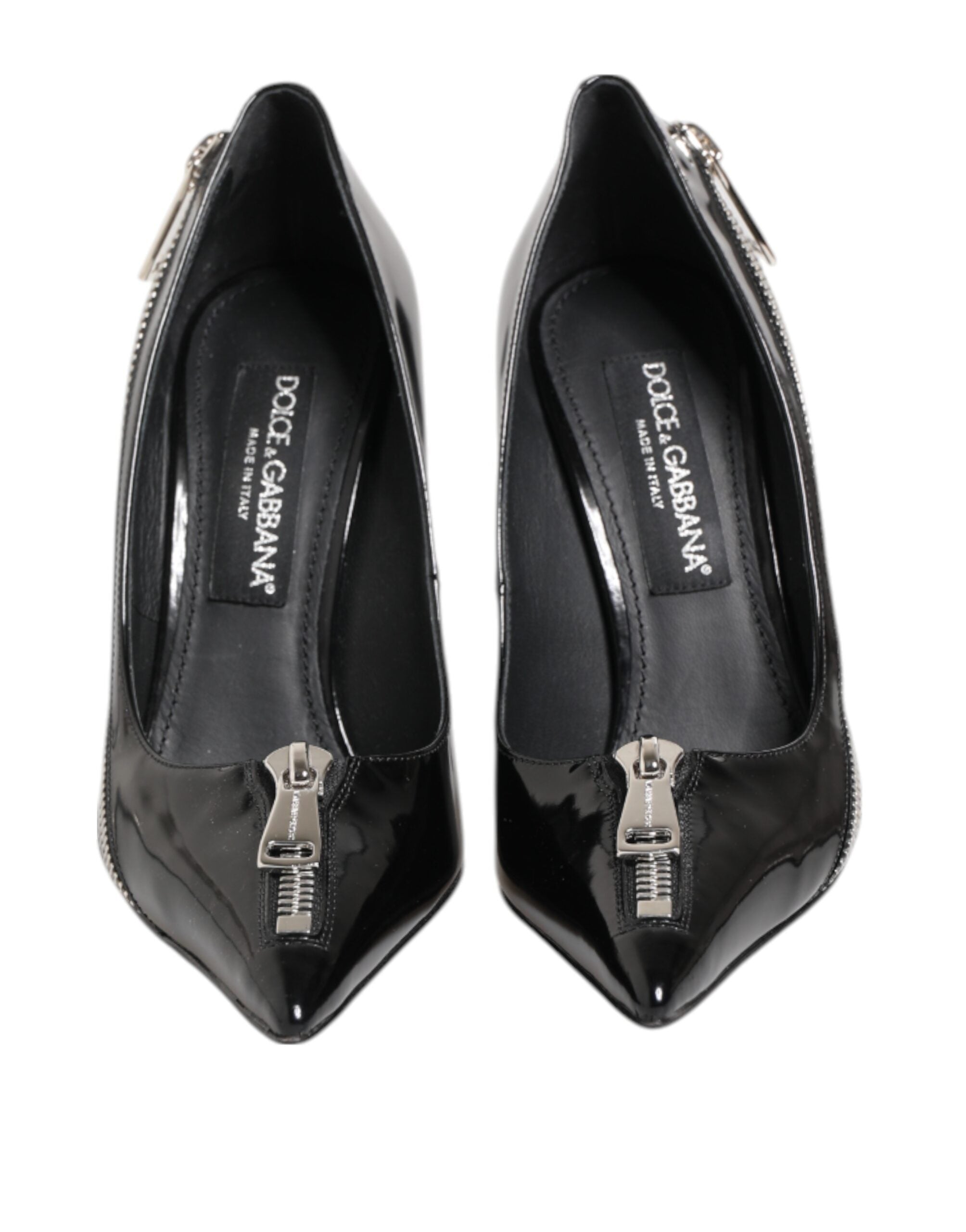 Dolce & Gabbana Black Patent Leather Zipper Heels Pumps Shoes