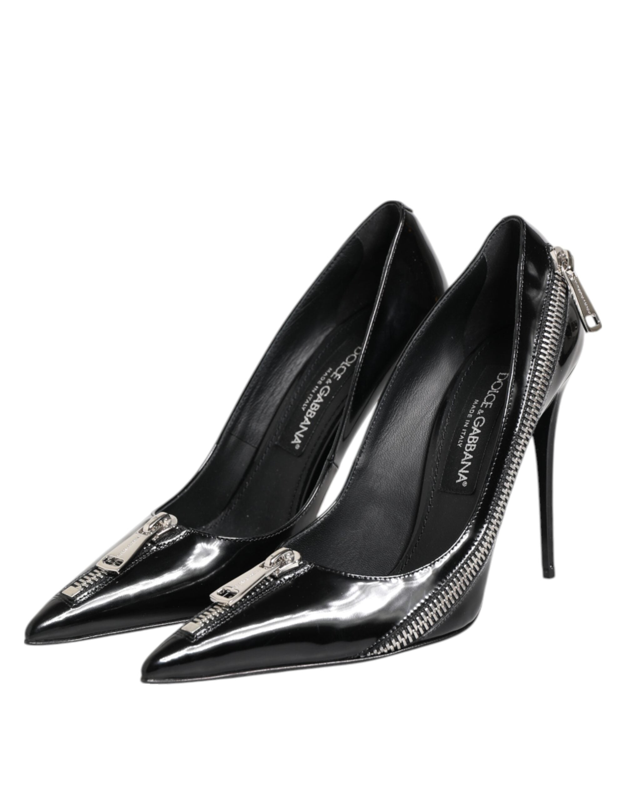 Dolce & Gabbana Black Patent Leather Zipper Heels Pumps Shoes