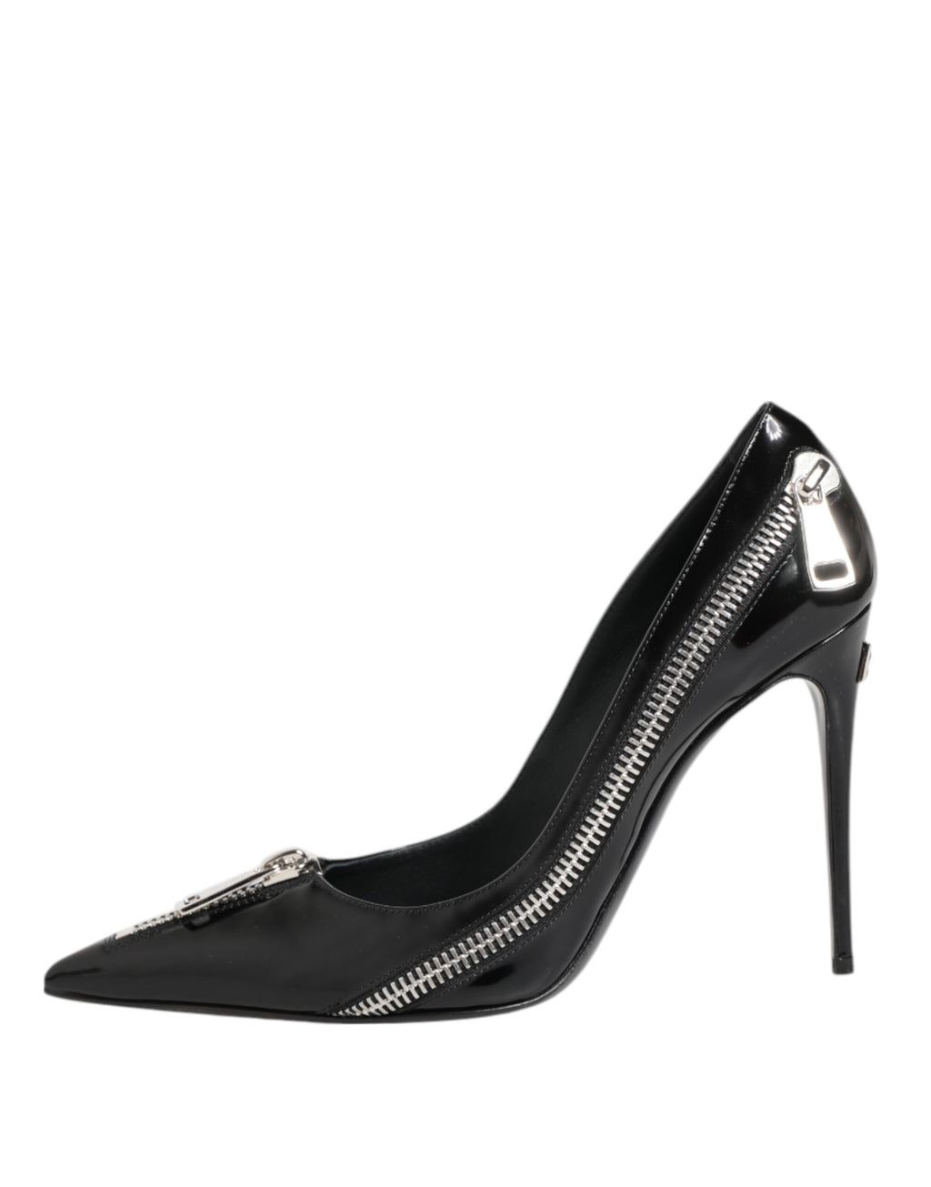 Dolce & Gabbana Black Patent Leather Zipper Heels Pumps Shoes